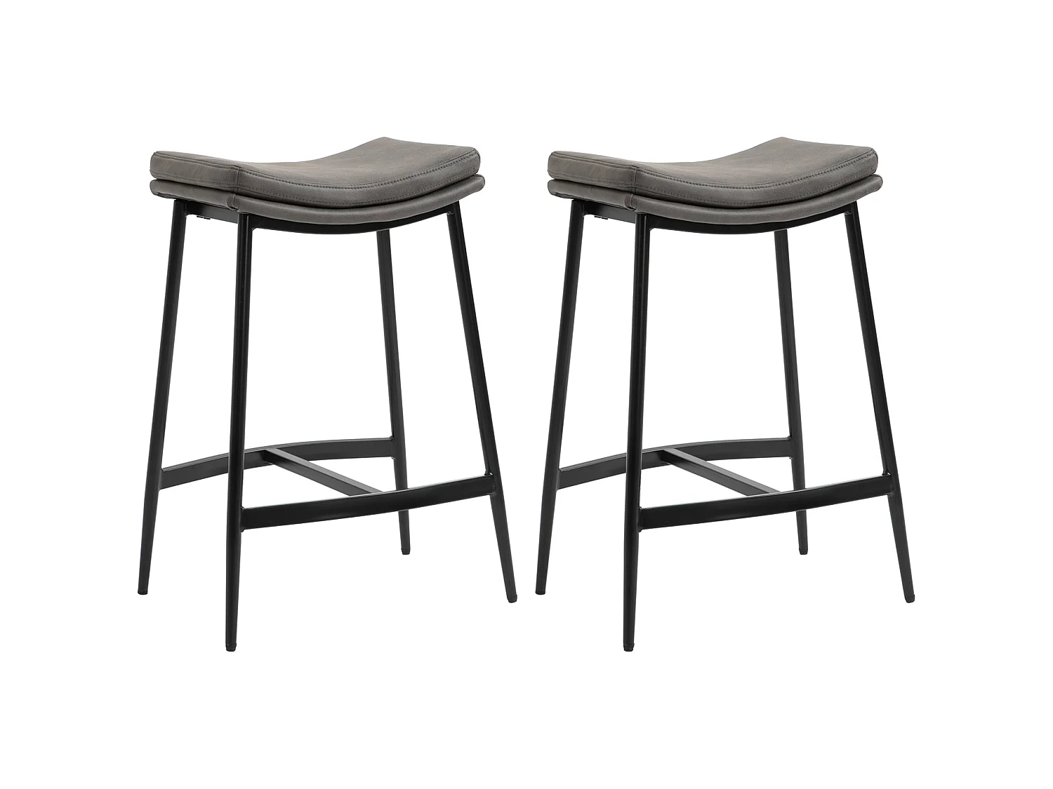 Ralura Set of 2 Grey Industrial Microfiber Breakfast Bar Stools Curved Padded Seat