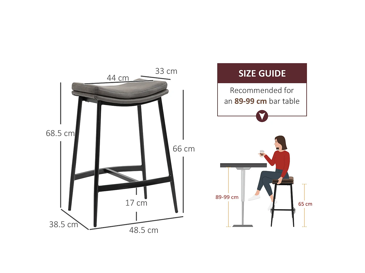 Ralura Set of 2 Grey Industrial Microfiber Breakfast Bar Stools Curved Padded Seat