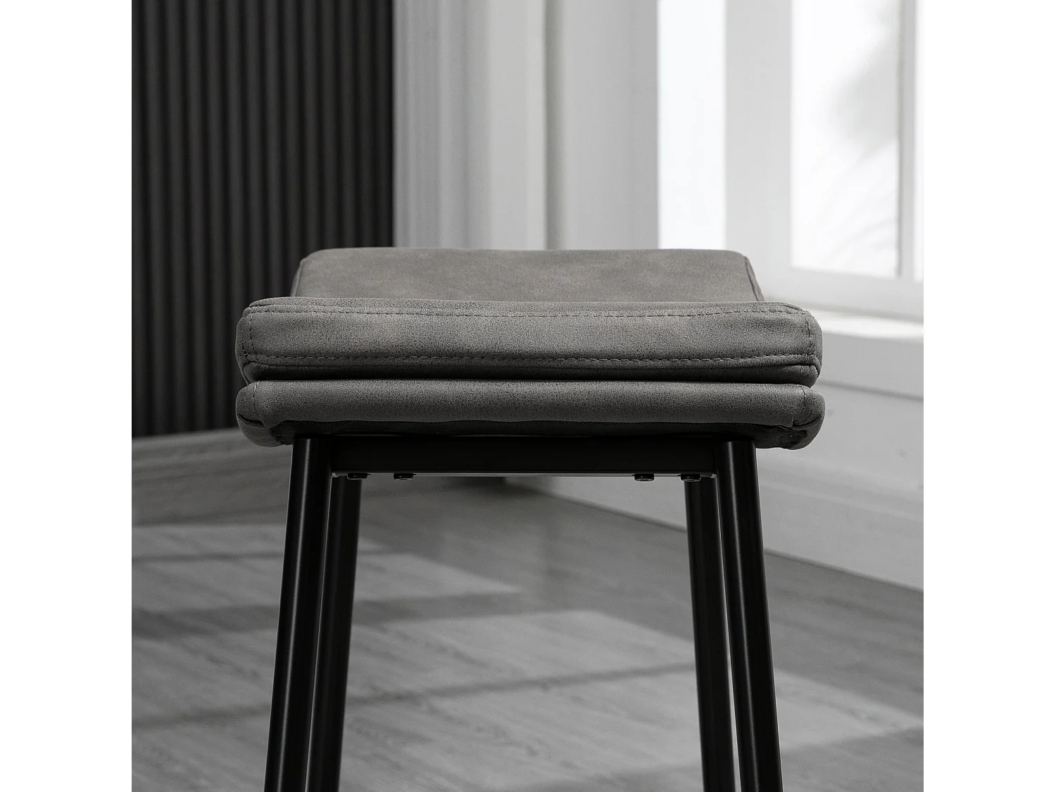 Ralura Set of 2 Grey Industrial Microfiber Breakfast Bar Stools Curved Padded Seat