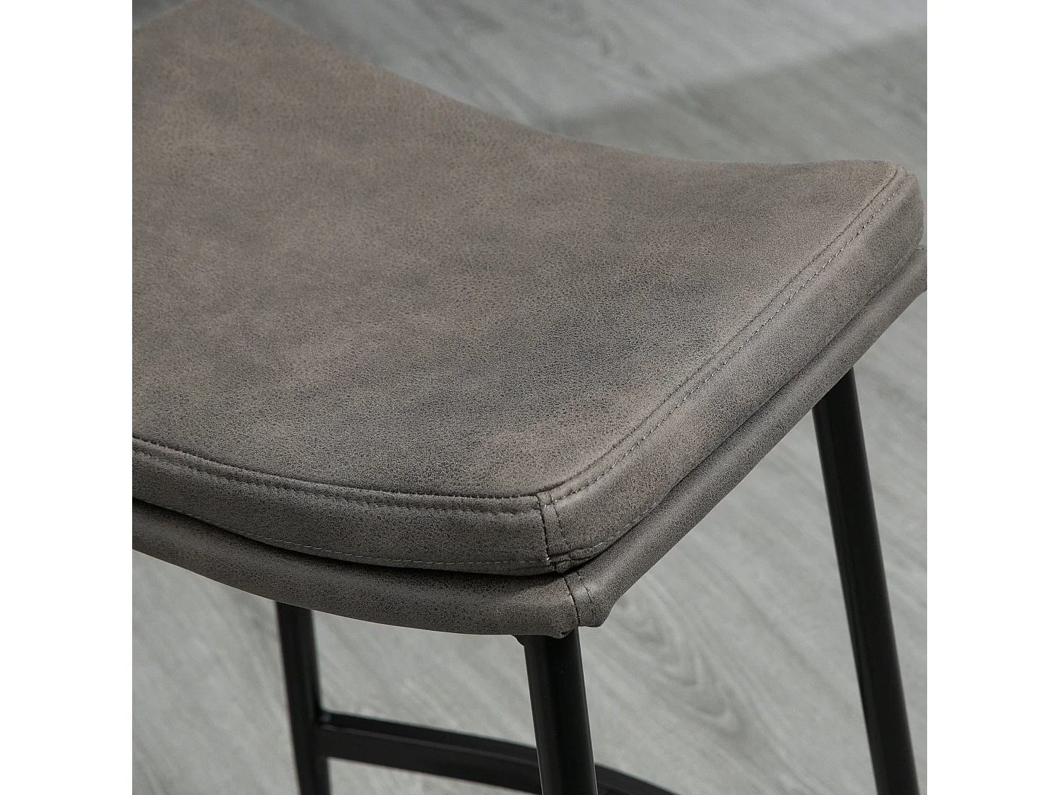 Ralura Set of 2 Grey Industrial Microfiber Breakfast Bar Stools Curved Padded Seat