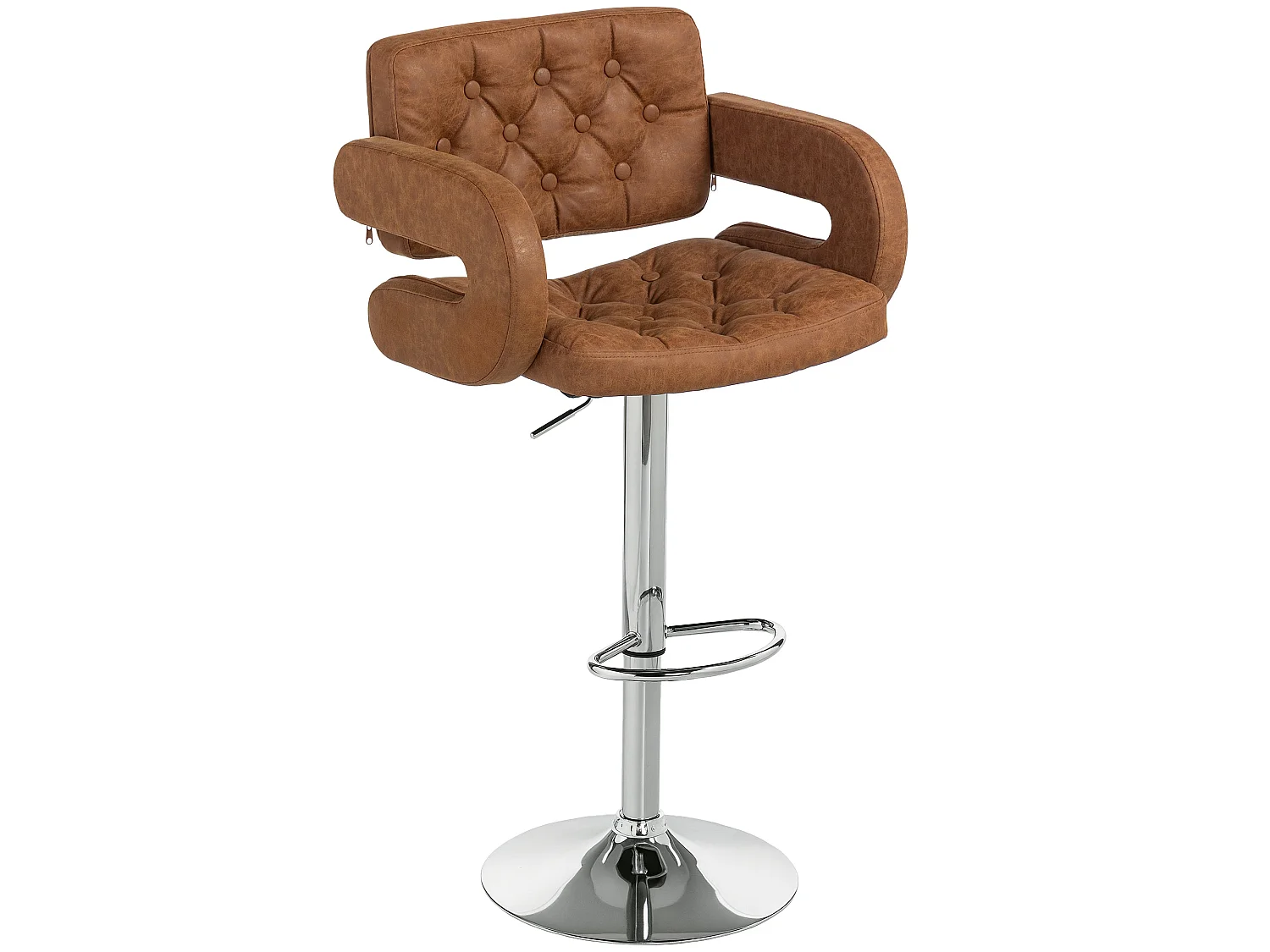Dovetti Brown Faux Leather Swivel Bar Stool Adjustable Height Back Arms and Footrest