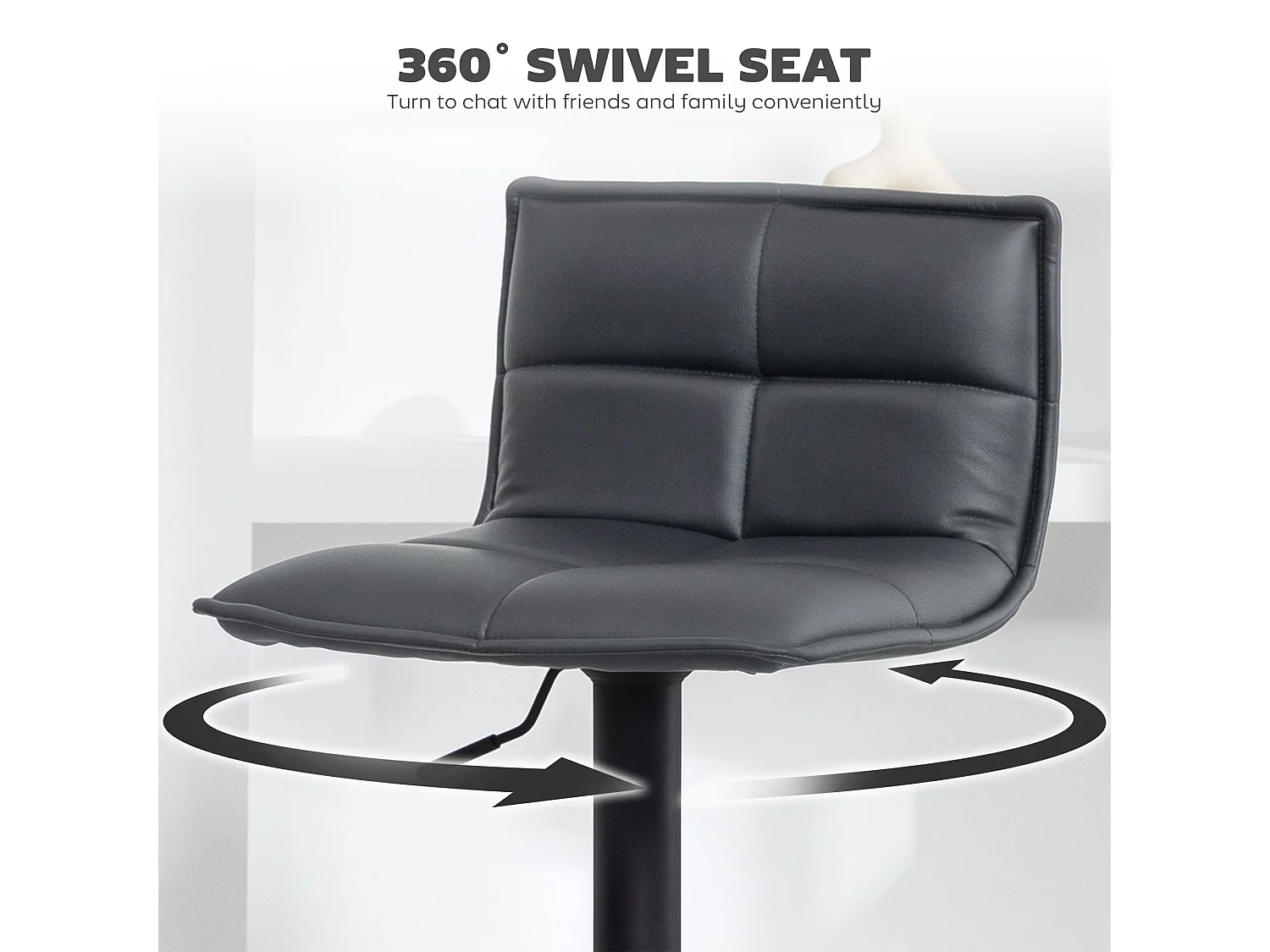 Miha Set of 2 Dark Grey Faux Leather Adjustable Bar Stools