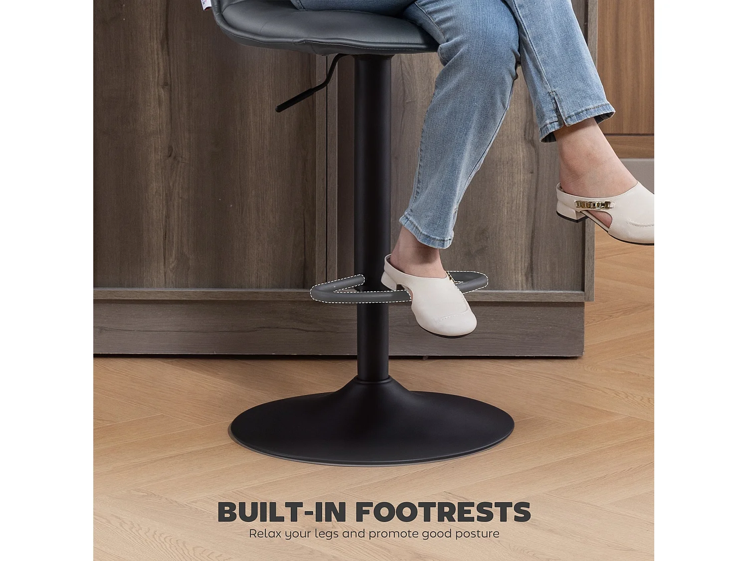 Miha Set of 2 Dark Grey Faux Leather Adjustable Bar Stools