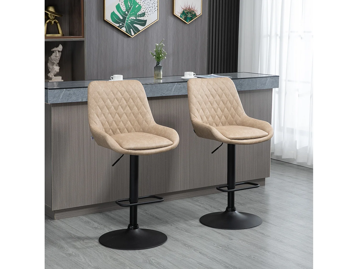 Nihano Light Khaki Adjustable Retro Bar Stools Set of 2 with Swivel Seats