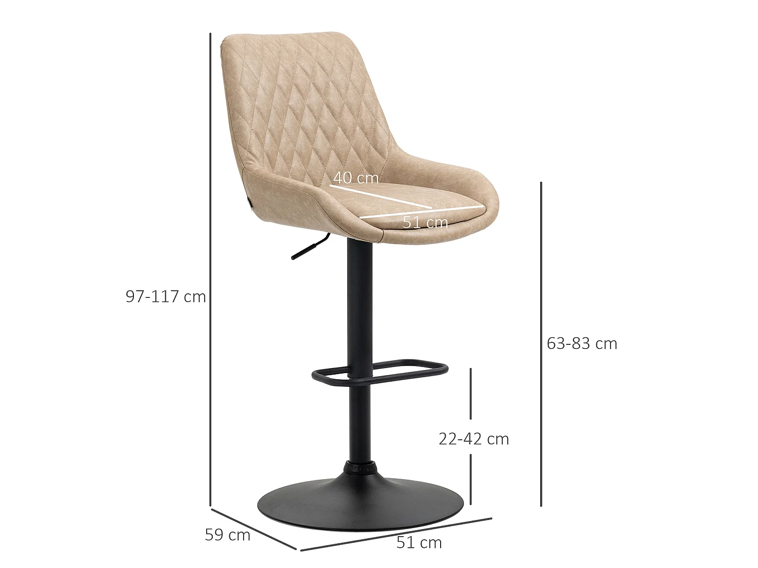 Nihano Light Khaki Adjustable Retro Bar Stools Set of 2 with Swivel Seats