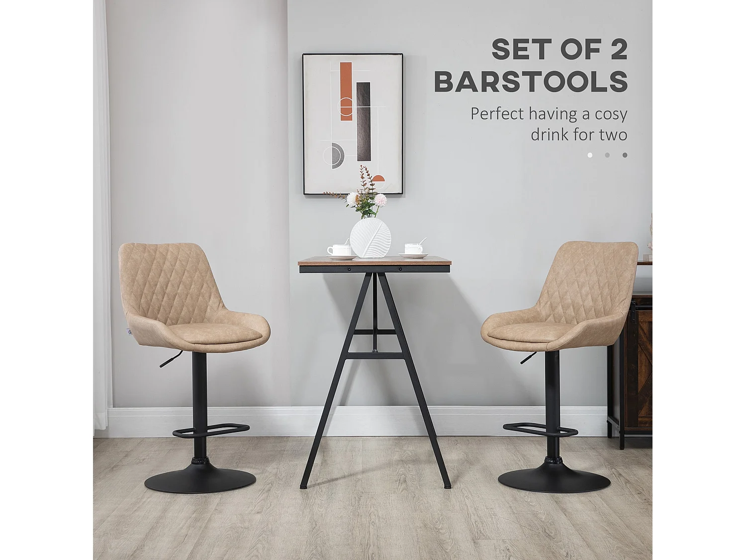 Nihano Light Khaki Adjustable Retro Bar Stools Set of 2 with Swivel Seats