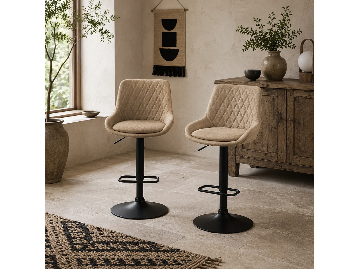 Nihano Light Khaki Adjustable Retro Bar Stools Set of 2 with Swivel Seats