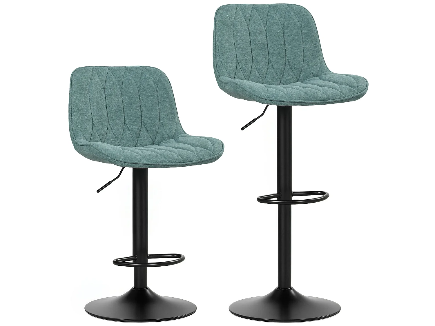 Loelne Blue Linen Look Bar Stools Set of 2 Adjustable Swivel Powder Coated Steel Base