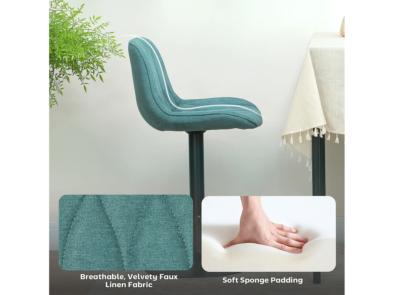 Loelne Blue Linen Look Bar Stools Set of 2 Adjustable Swivel Powder Coated Steel Base