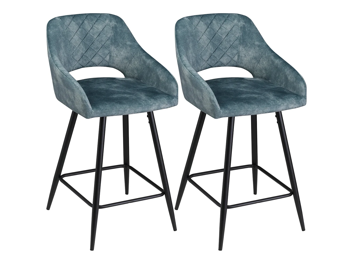 Lona Bale Set of 2 Blue Velvet Touch Counter Bar Stools with Steel Legs