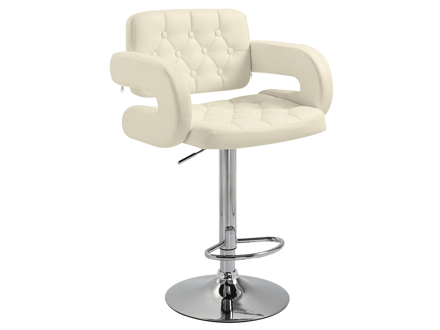 Filena Faux Leather Beige Adjustable Swivel Bar Stool With Armrests and Footrest
