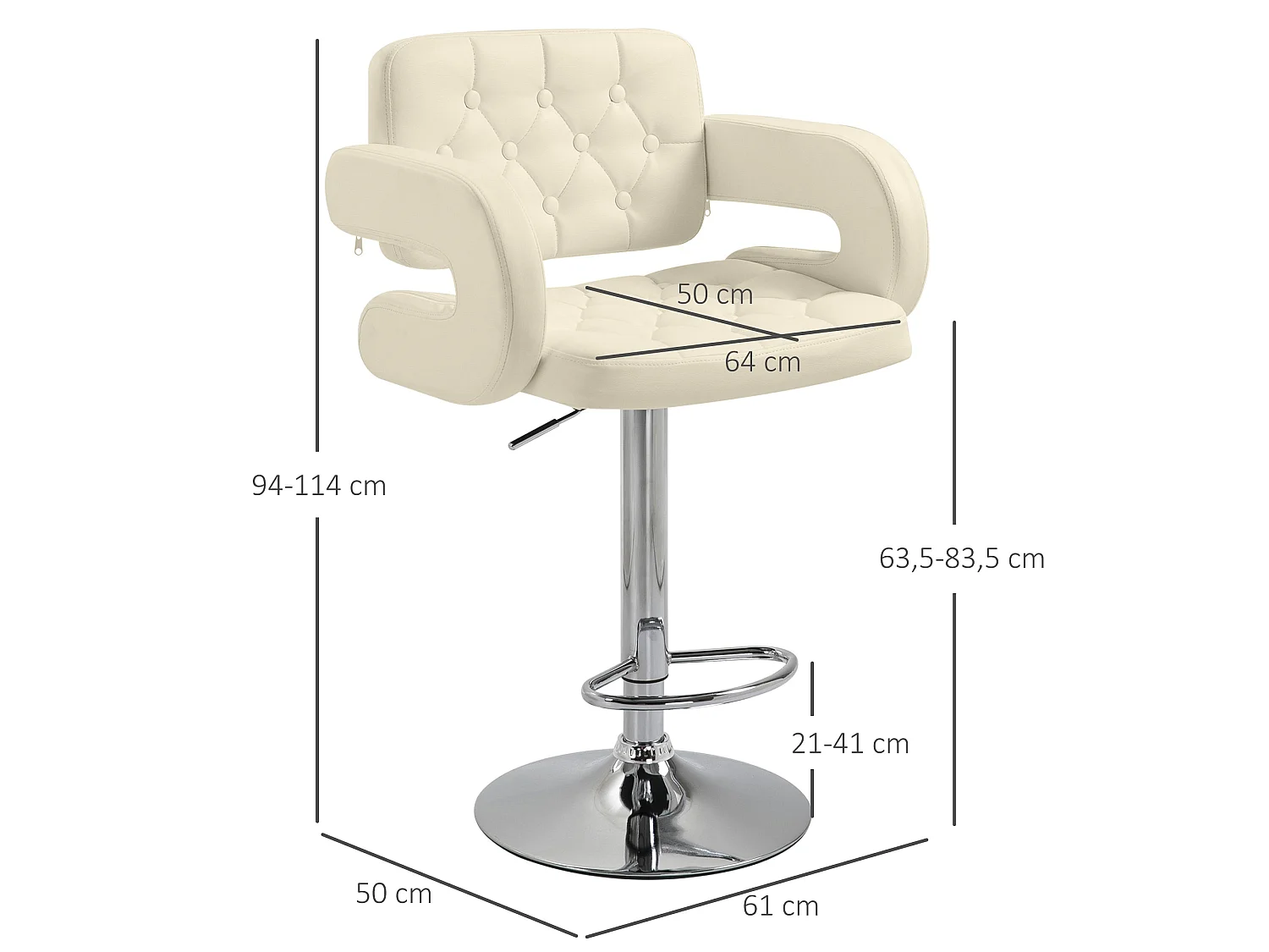 Filena Faux Leather Beige Adjustable Swivel Bar Stool With Armrests and Footrest