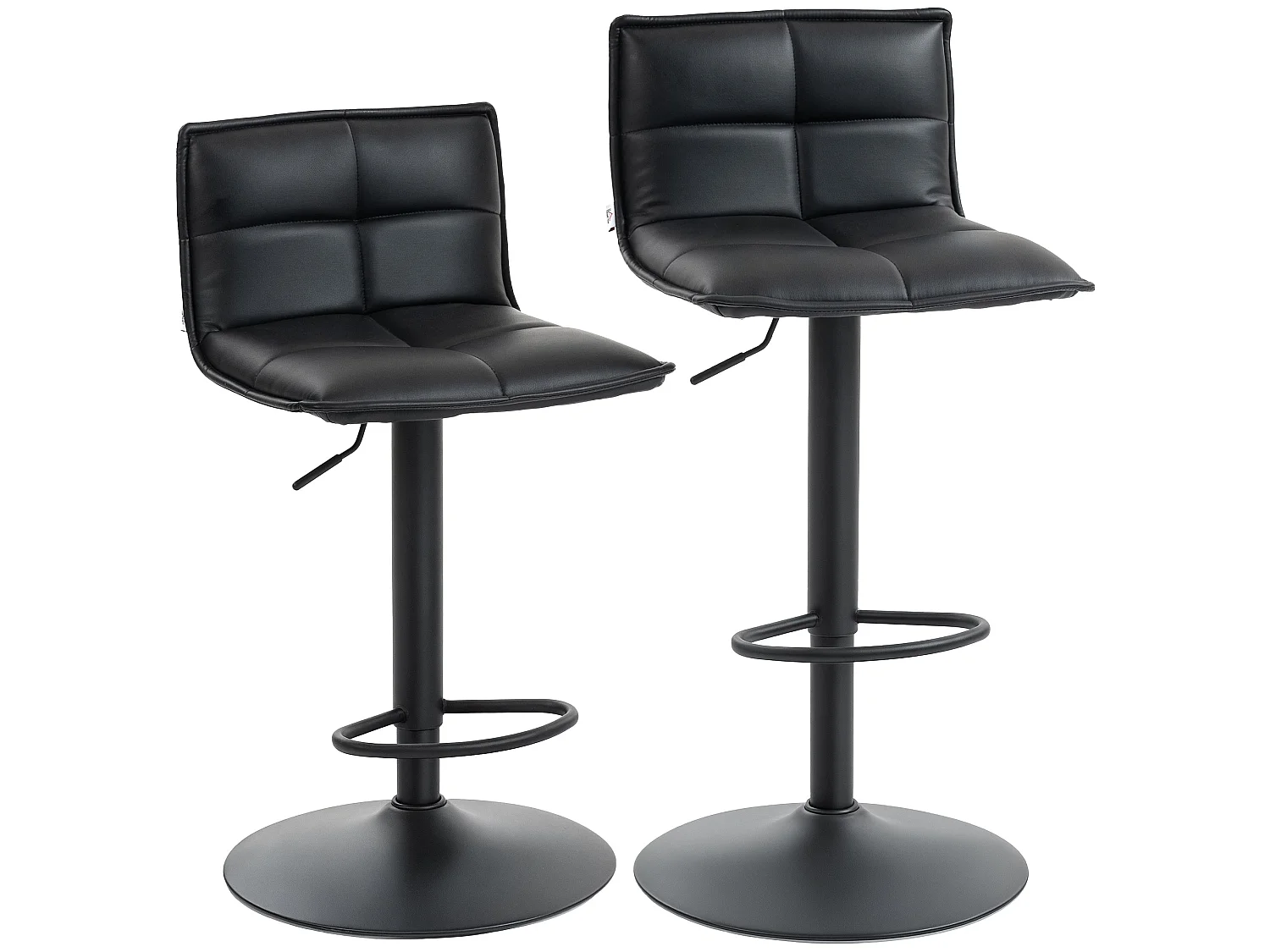 Miha Set of 2 Black Modern Faux Leather Adjustable Swivel Bar Stools