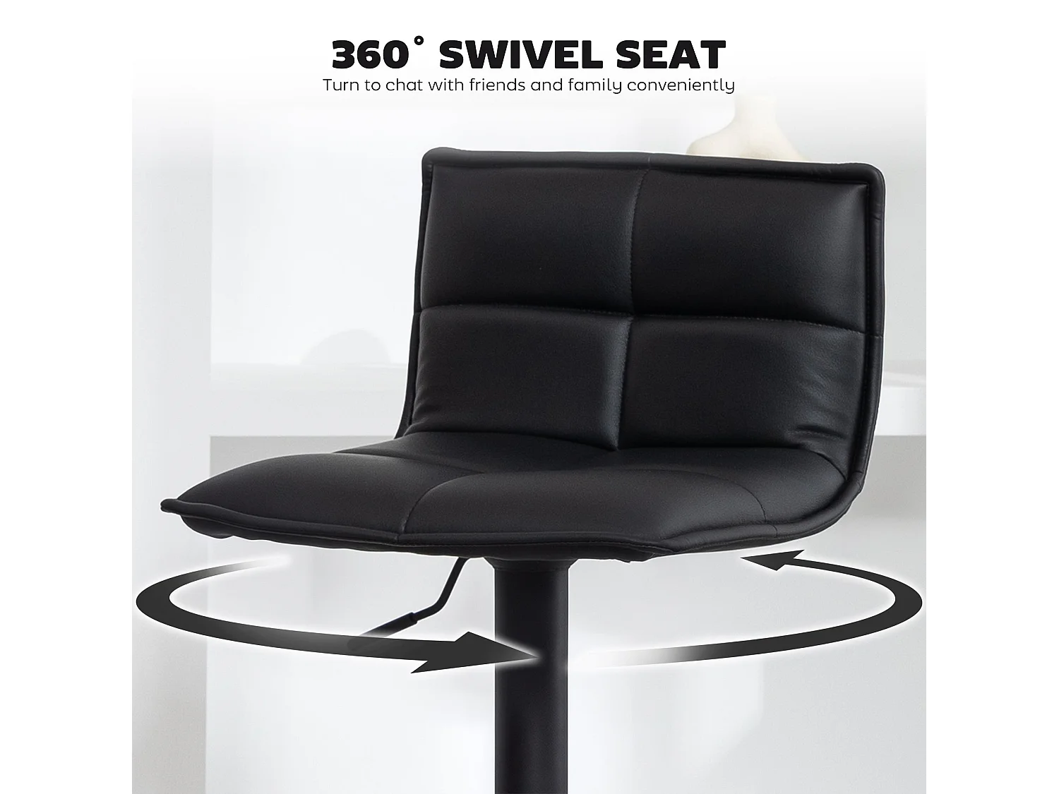 Miha Set of 2 Black Modern Faux Leather Adjustable Swivel Bar Stools
