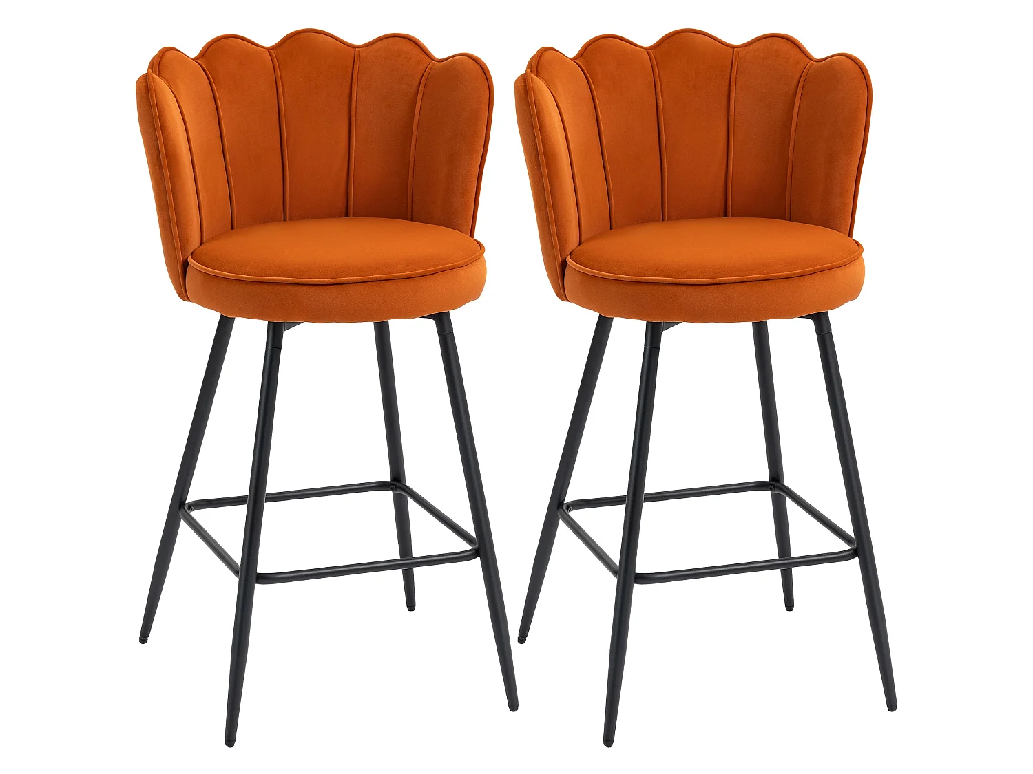 Nivi Set of 2 Orange Velvet Feel Lotus Bar Stools 97cm High