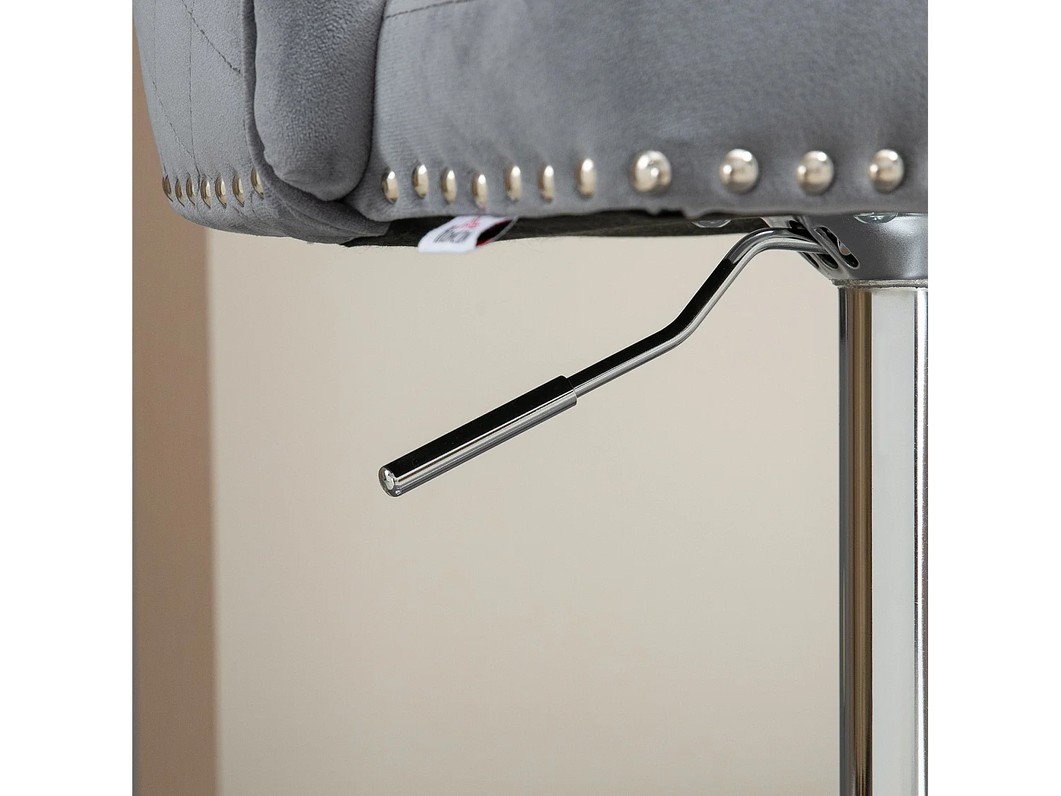 Set of 2 Grey Velvet Feel Adjustable Swivel Bar Stools with Tufted Back and Nailhead Trim