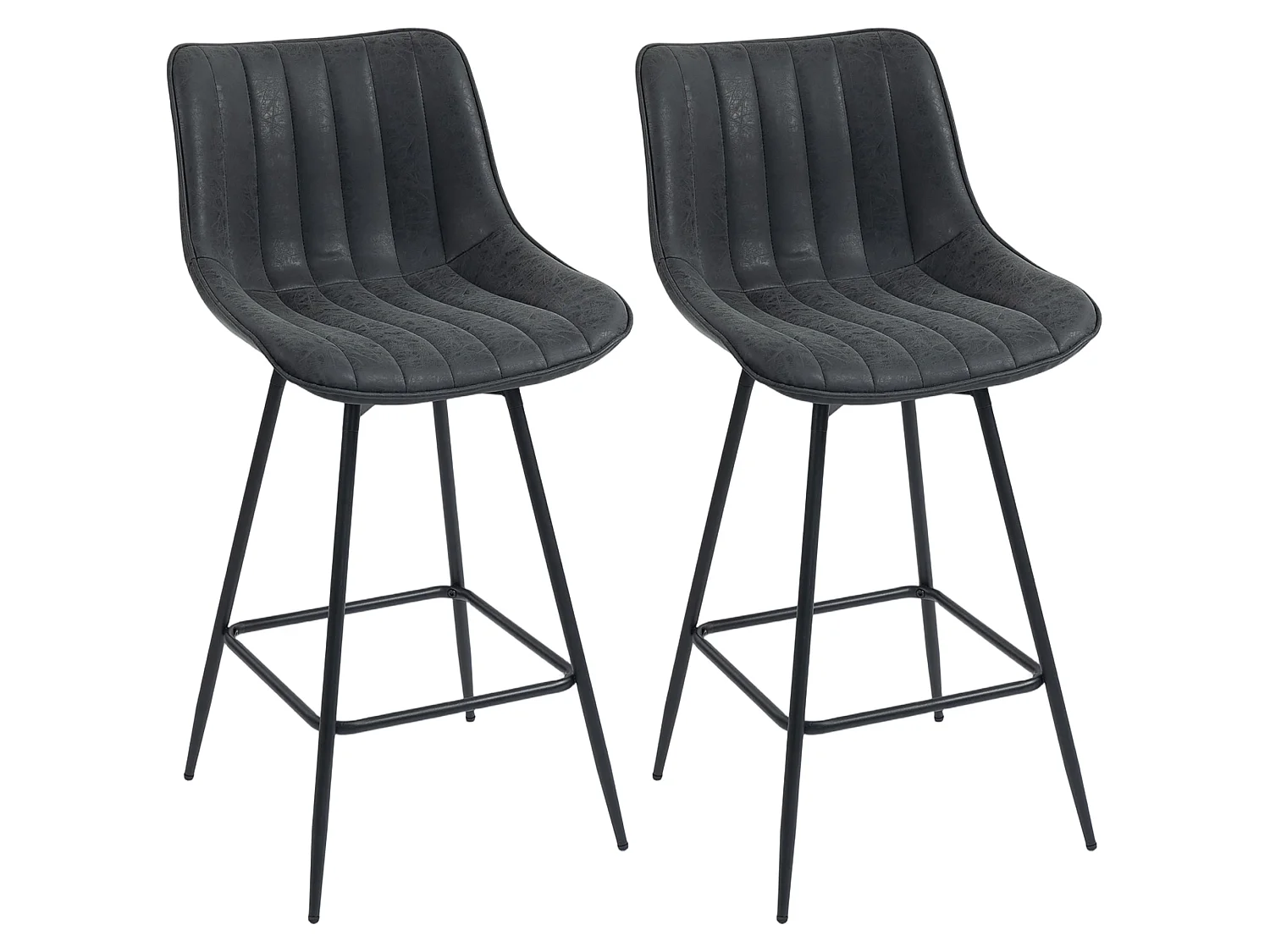 Lono Set of 2 Black Faux Leather Swivel Counter Stools