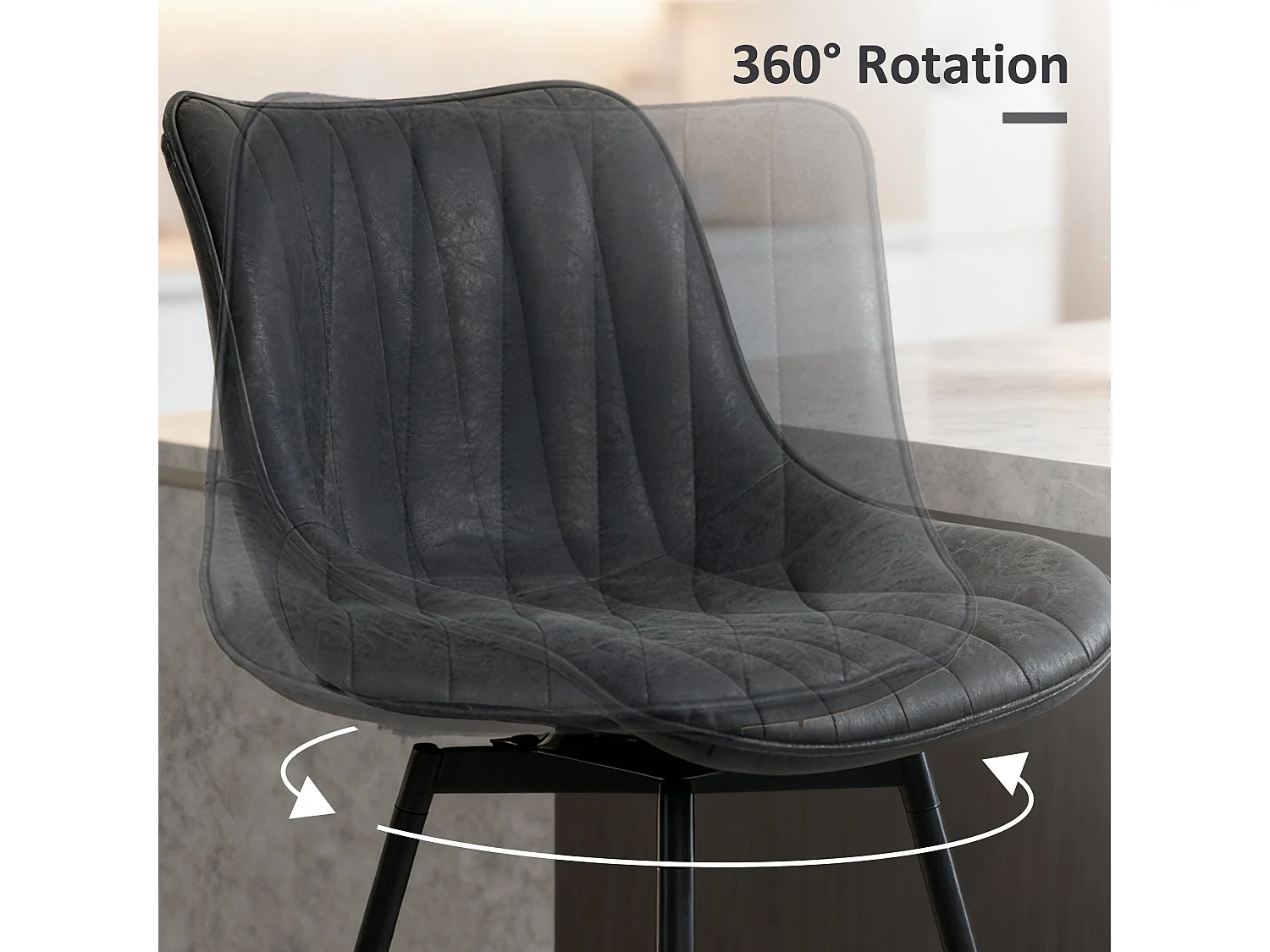 Lono Set of 2 Black Faux Leather Swivel Counter Stools