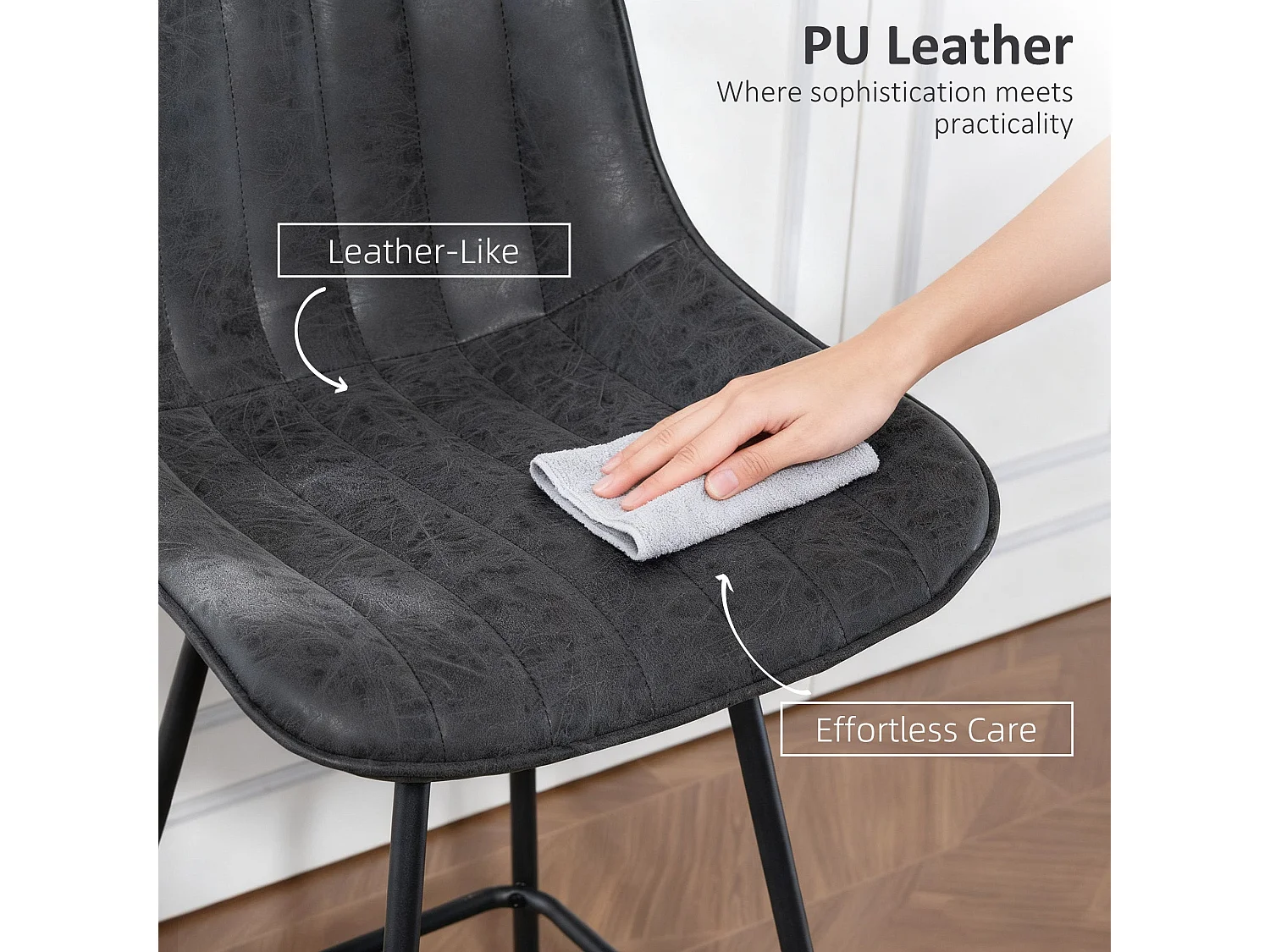 Lono Set of 2 Black Faux Leather Swivel Counter Stools