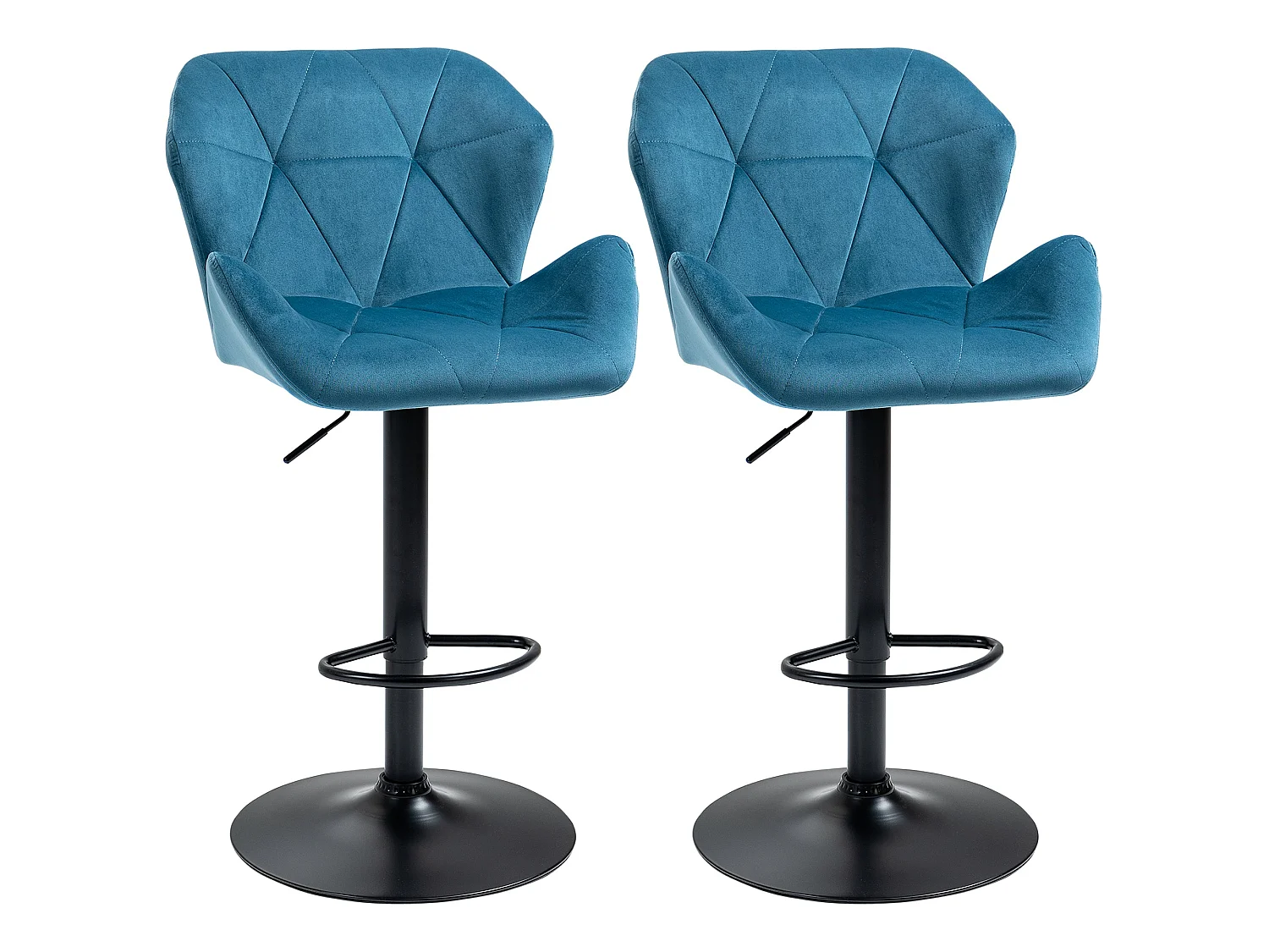 Rottira Velvet Feel Blue Adjustable Swivel Bar Stools Set of 2 Sculpted Seat with Footrest