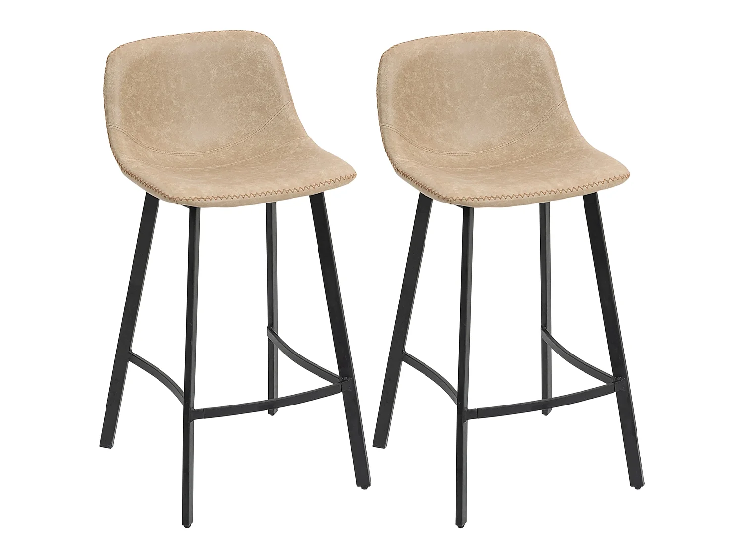 Panato Set of 2 Light Brown Faux Leather Dining Bar Stools