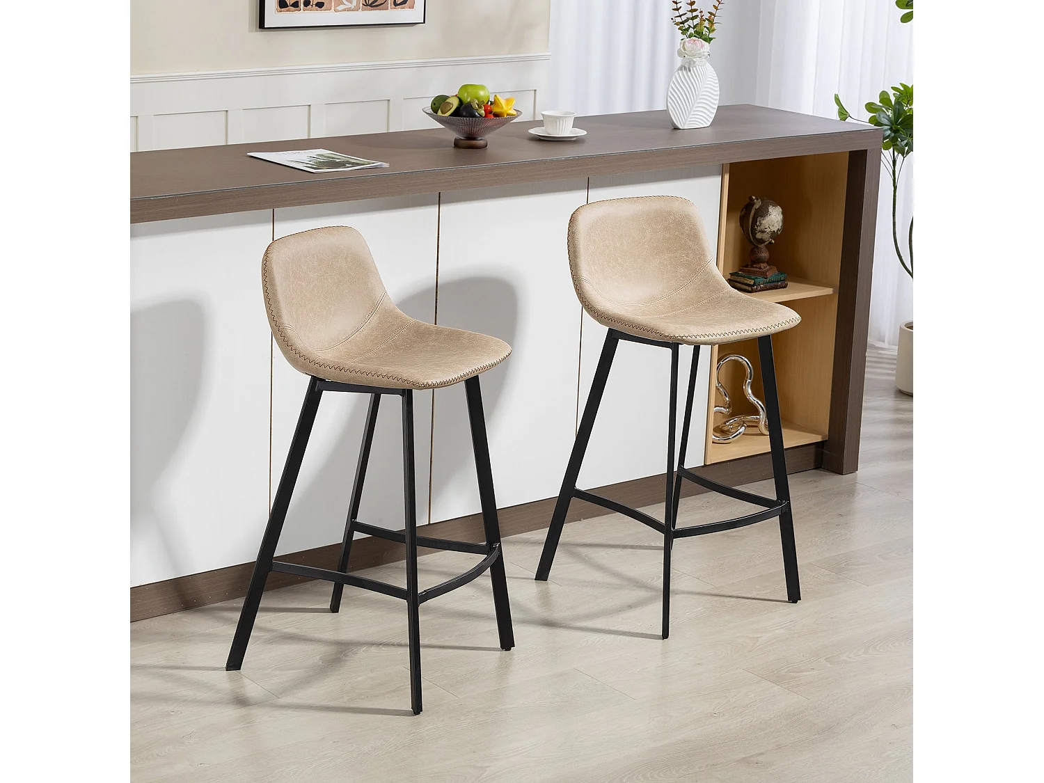 Panato Set of 2 Light Brown Faux Leather Dining Bar Stools