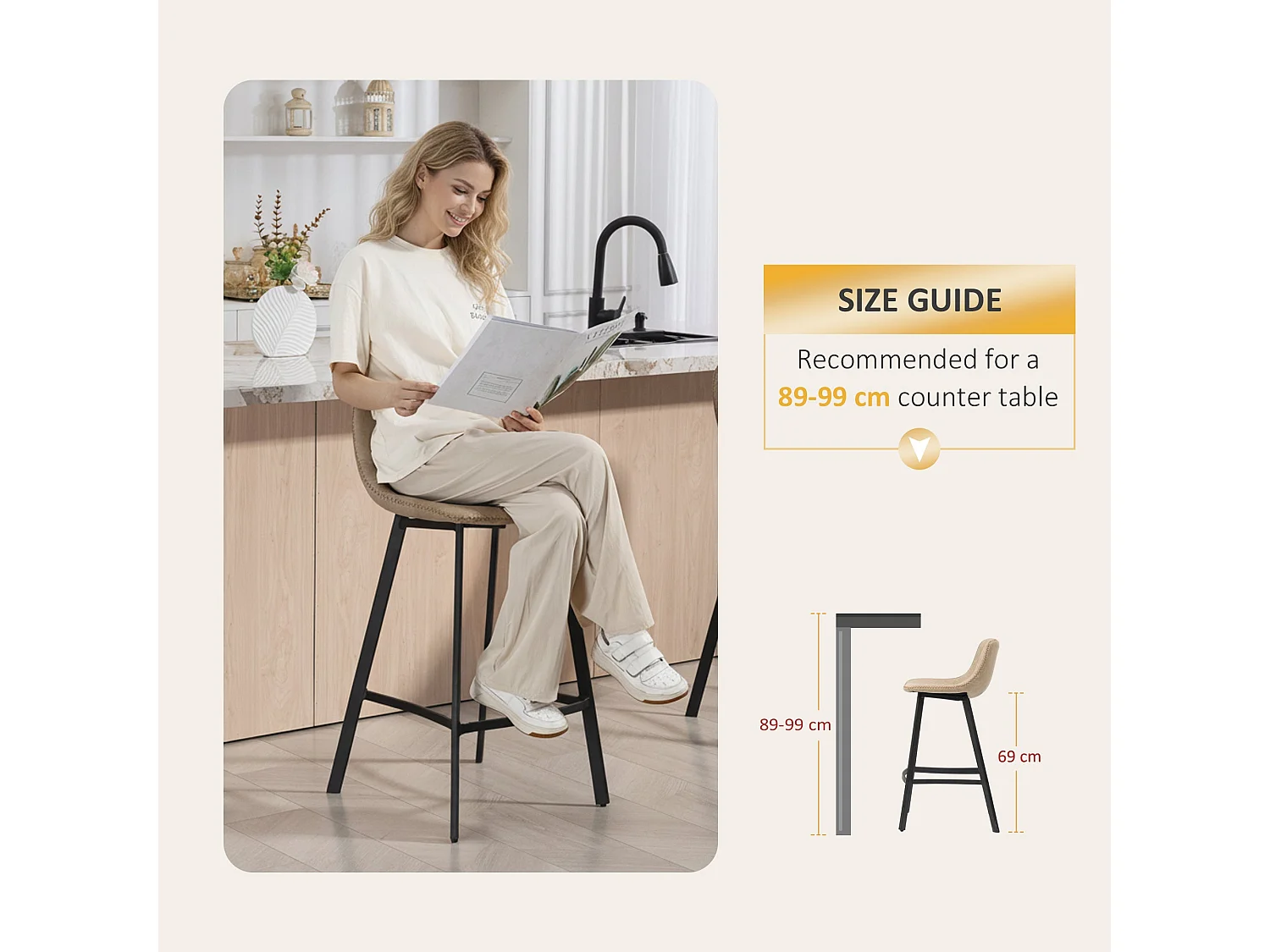 Panato Set of 2 Light Brown Faux Leather Dining Bar Stools
