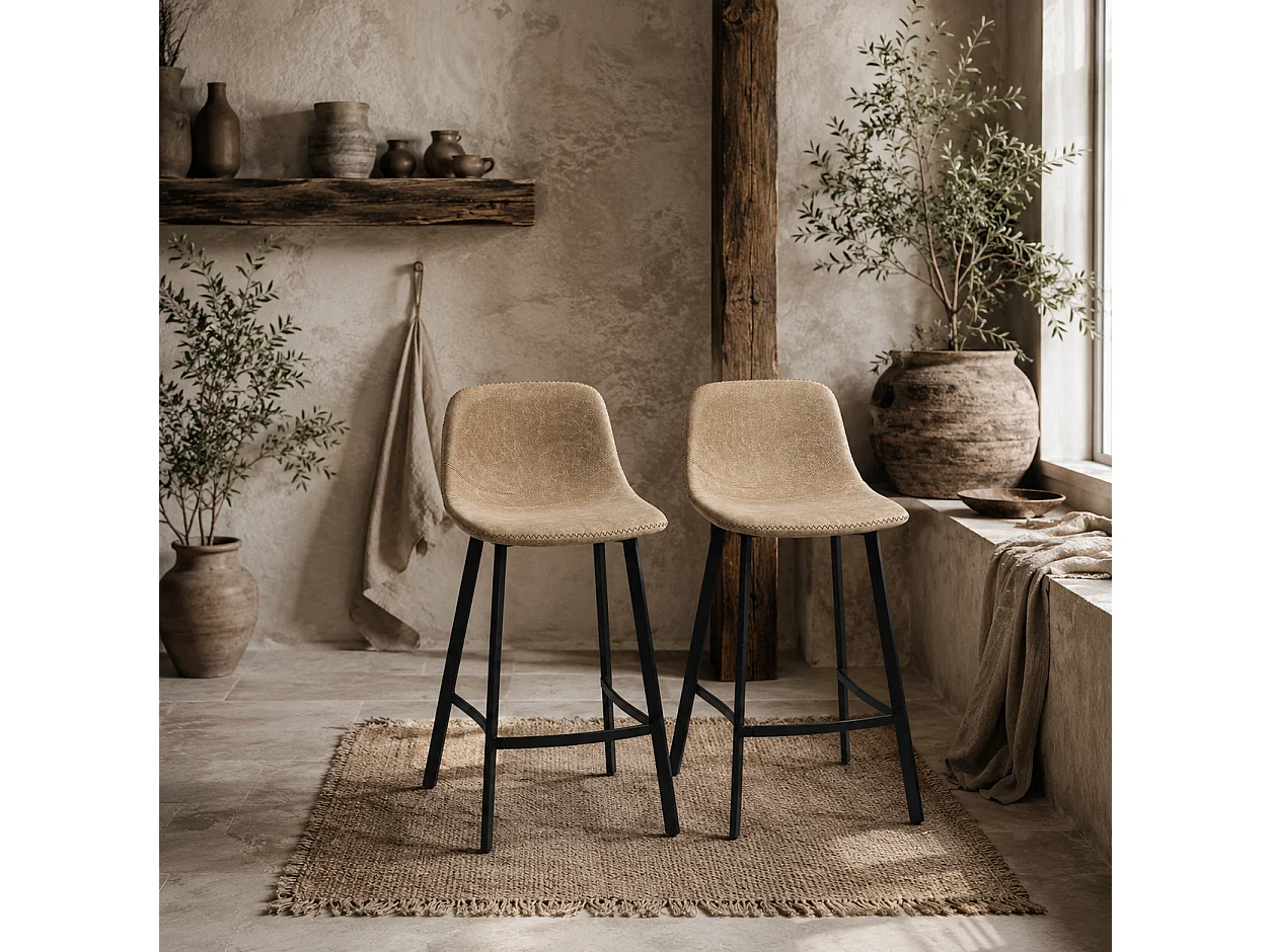Panato Set of 2 Light Brown Faux Leather Dining Bar Stools
