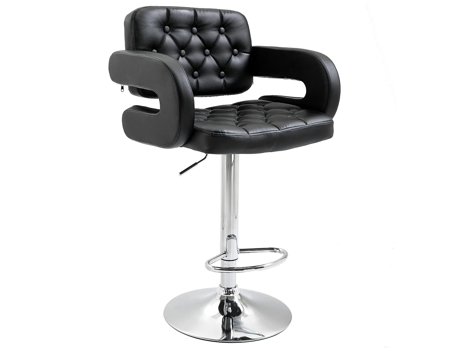 Rina Black Faux Leather Adjustable Swivel Bar Stool with Armrests and Footrest