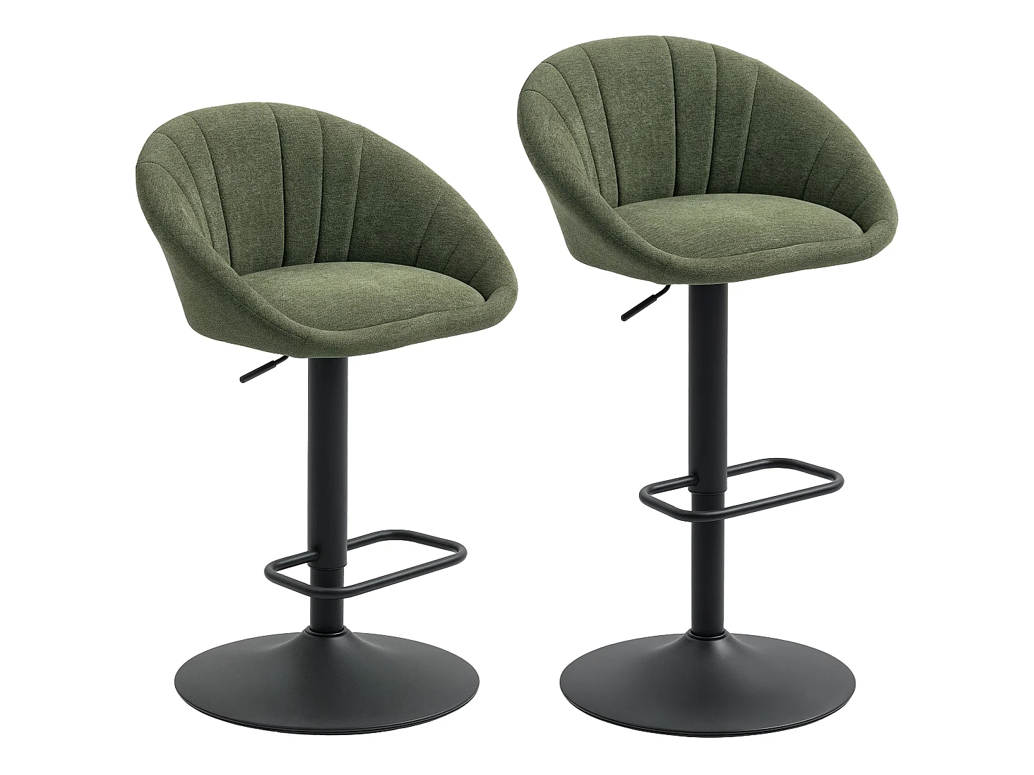 Spetti Set of 2 Dark Green Fabric Tub Bar Stools Adjustable Height 360° Swivel