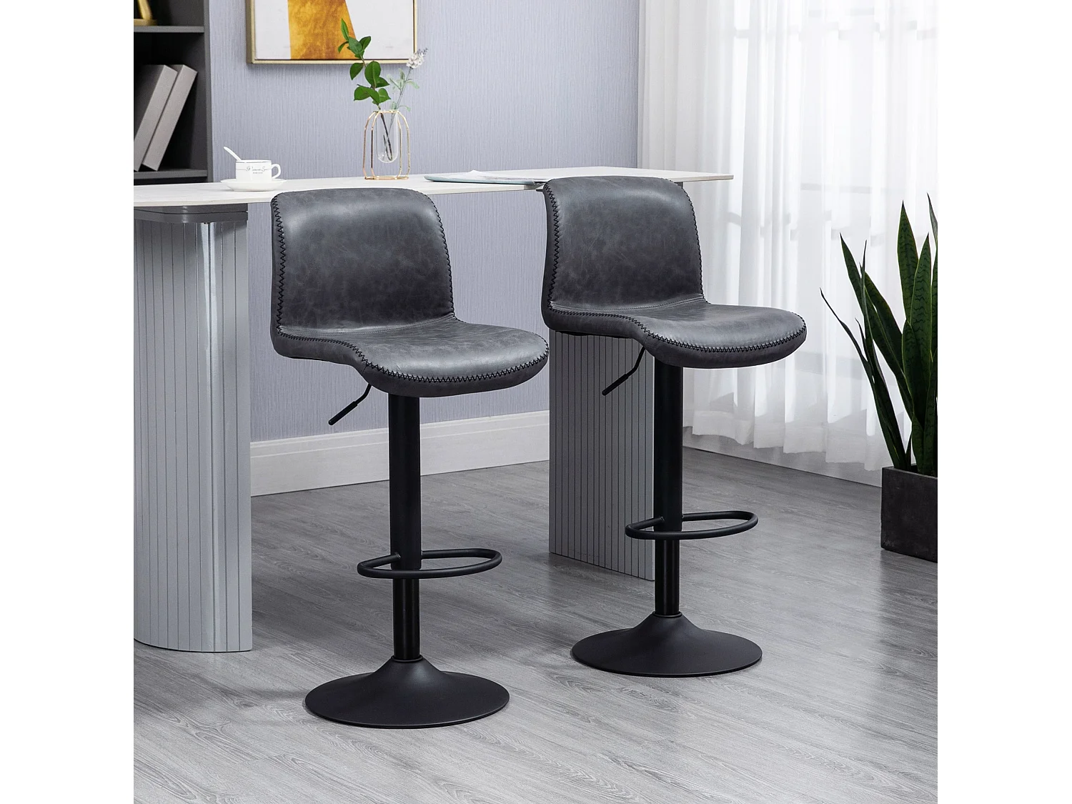 Moretta PU Leather Adjustable Bar Stools Set of 2 with Backrest and Footrest