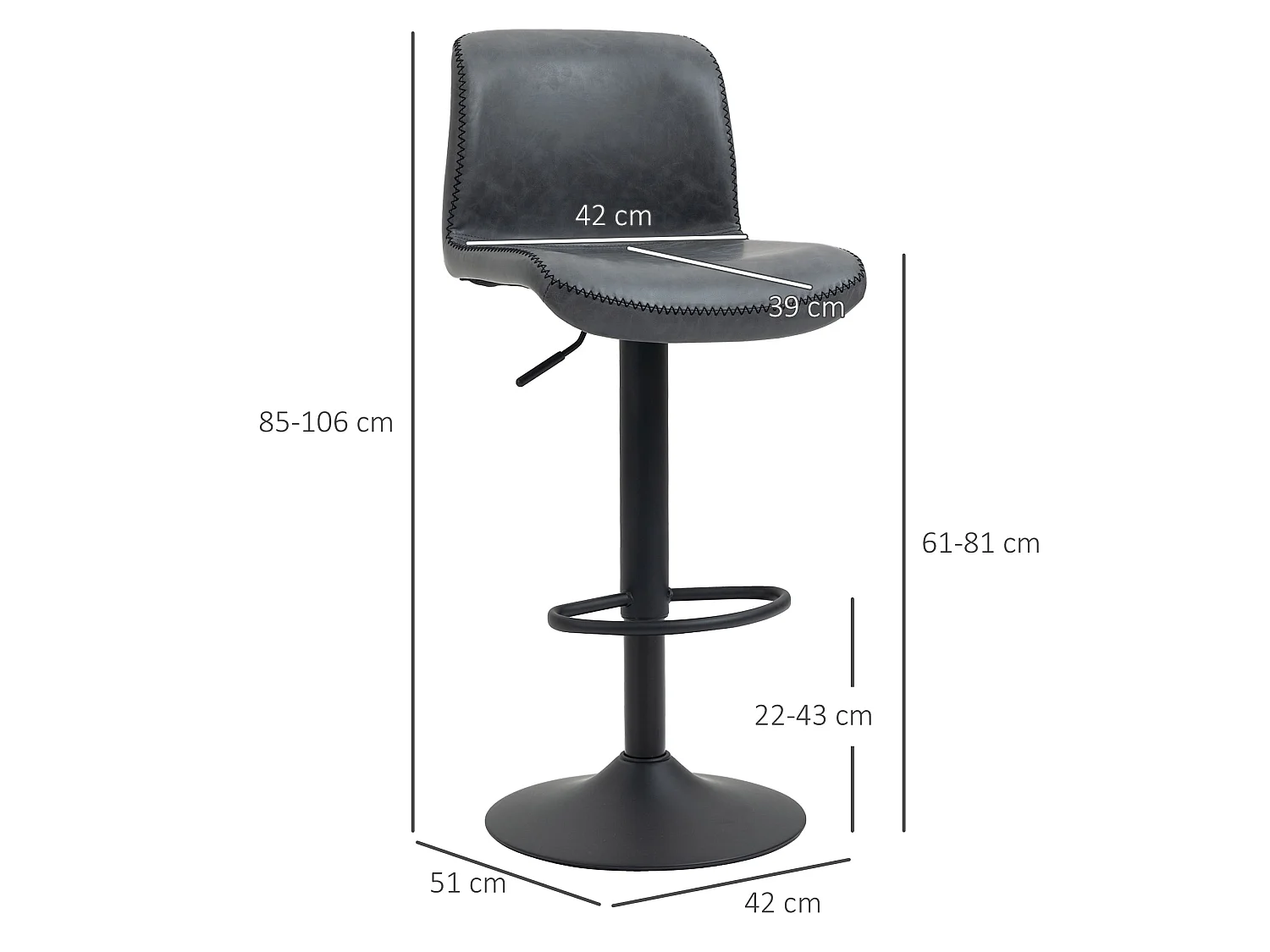 Moretta PU Leather Adjustable Bar Stools Set of 2 with Backrest and Footrest