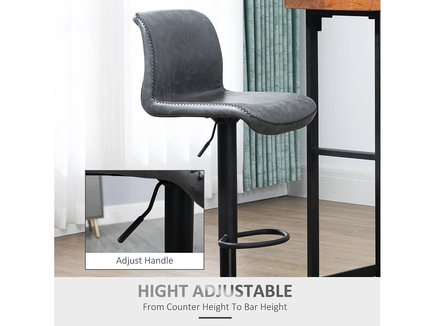 Moretta PU Leather Adjustable Bar Stools Set of 2 with Backrest and Footrest
