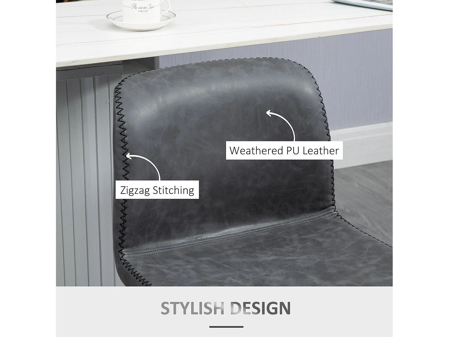 Moretta PU Leather Adjustable Bar Stools Set of 2 with Backrest and Footrest