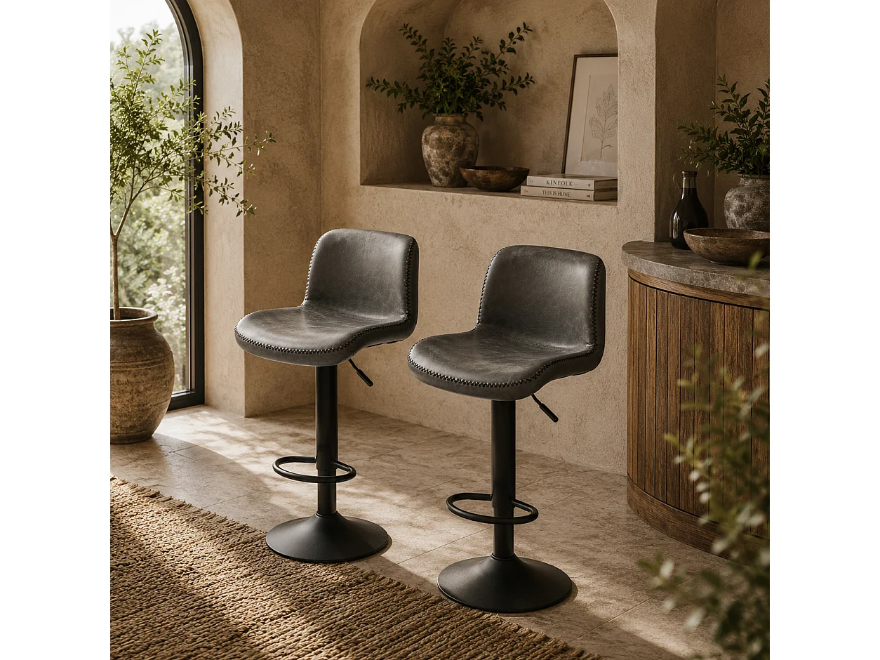 Moretta PU Leather Adjustable Bar Stools Set of 2 with Backrest and Footrest