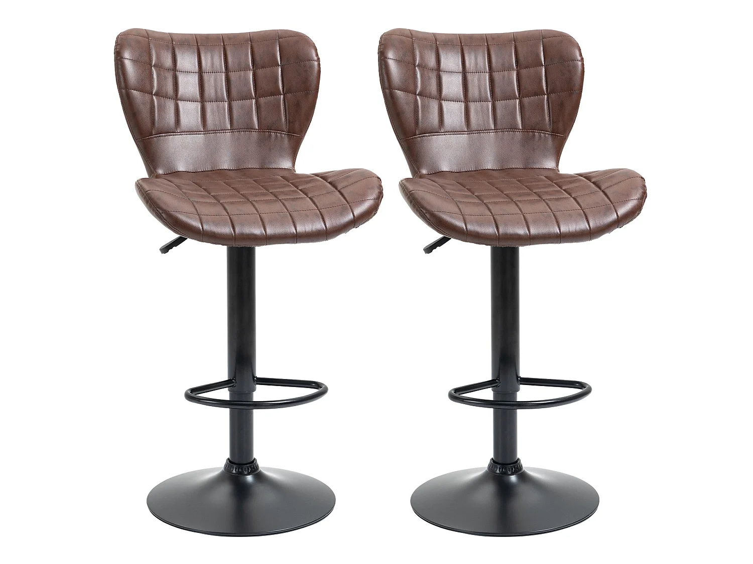 Setora Set of 2 Brown Faux Leather Adjustable Bar Stools with Backrest and Footrest