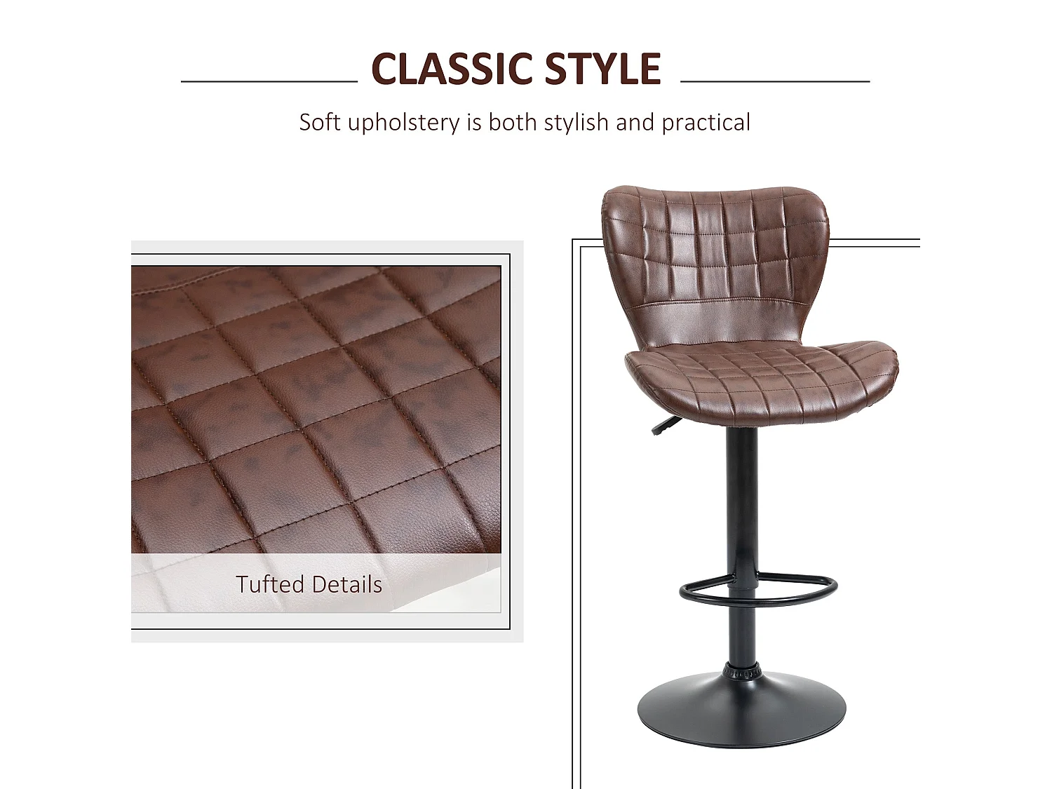 Setora Set of 2 Brown Faux Leather Adjustable Bar Stools with Backrest and Footrest