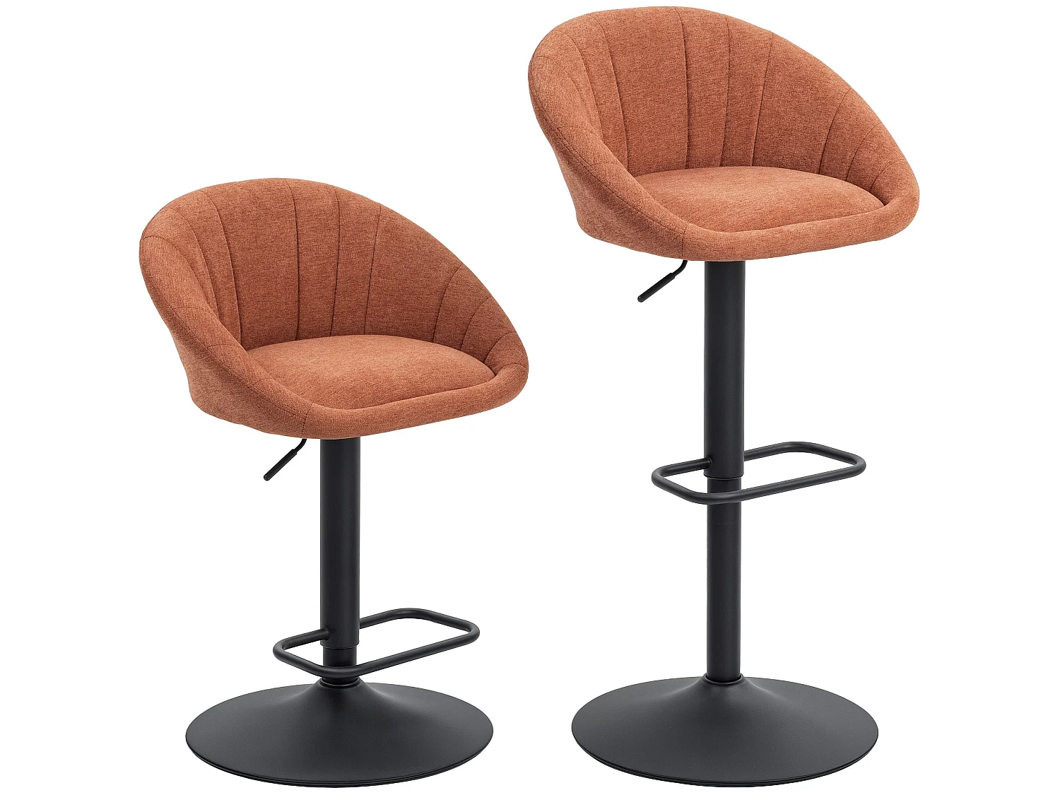 Lovake Orange Fabric Relaxed Tub Bar Stools Set of 2 Adjustable Height 360° Swivel Stainless Steel Frame
