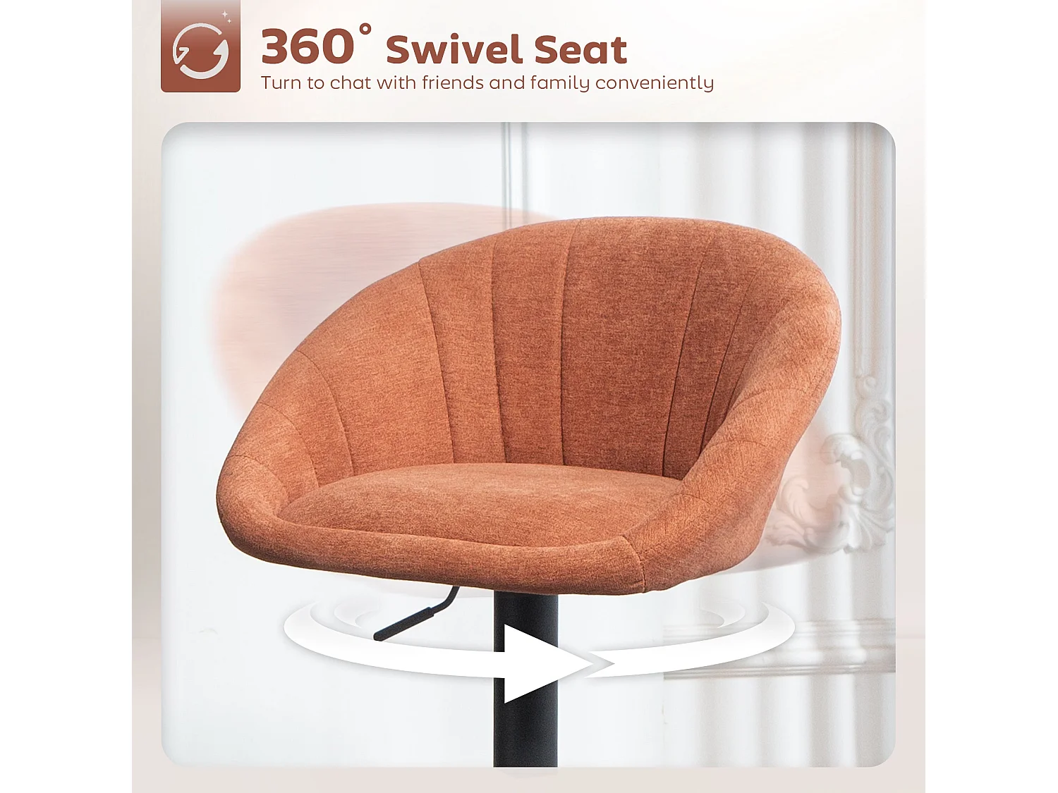 Lovake Orange Fabric Relaxed Tub Bar Stools Set of 2 Adjustable Height 360° Swivel Stainless Steel Frame