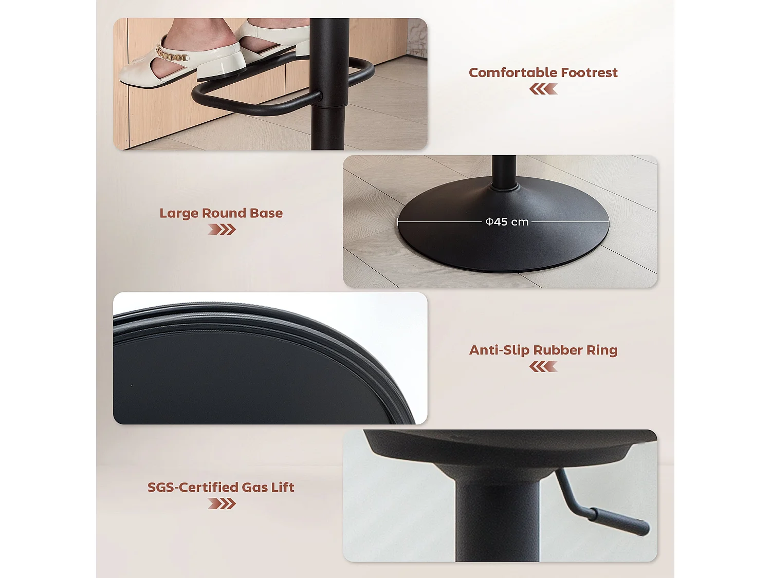 Lovake Orange Fabric Relaxed Tub Bar Stools Set of 2 Adjustable Height 360° Swivel Stainless Steel Frame
