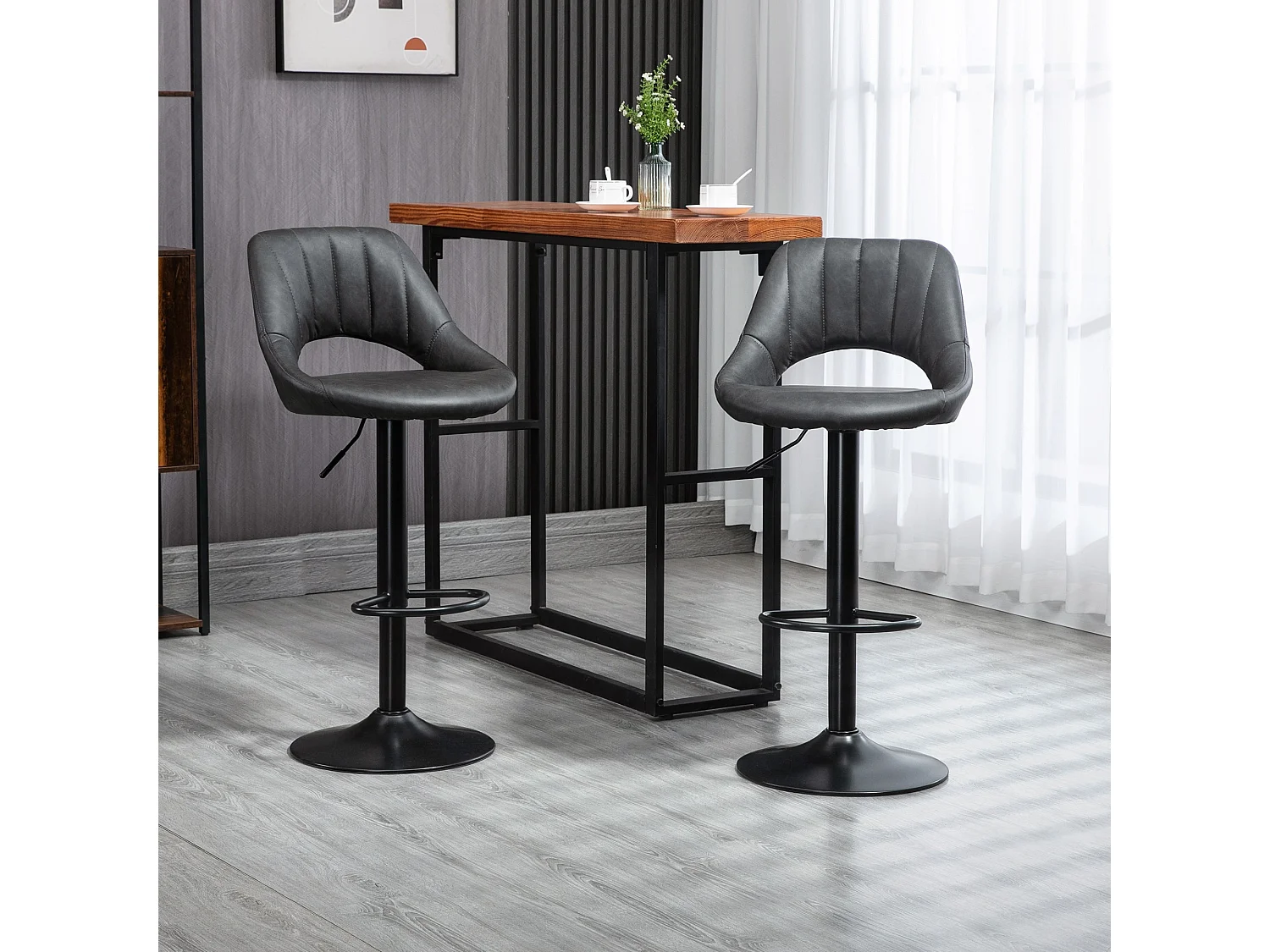 Dova Lure Faux Leather Grey Swivel Bar Stools Set of 2 Adjustable Backrest and Footrest
