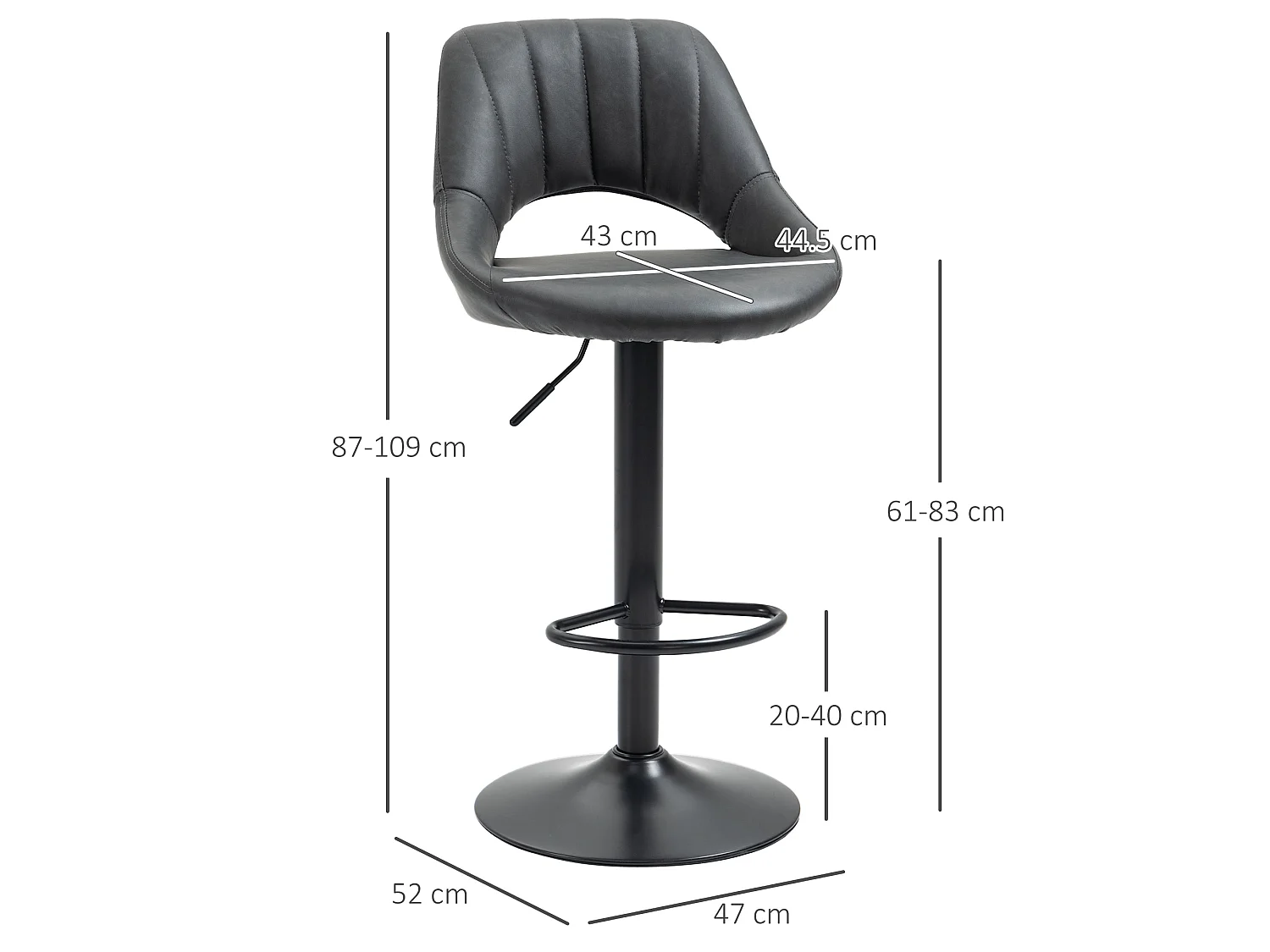 Dova Lure Faux Leather Grey Swivel Bar Stools Set of 2 Adjustable Backrest and Footrest