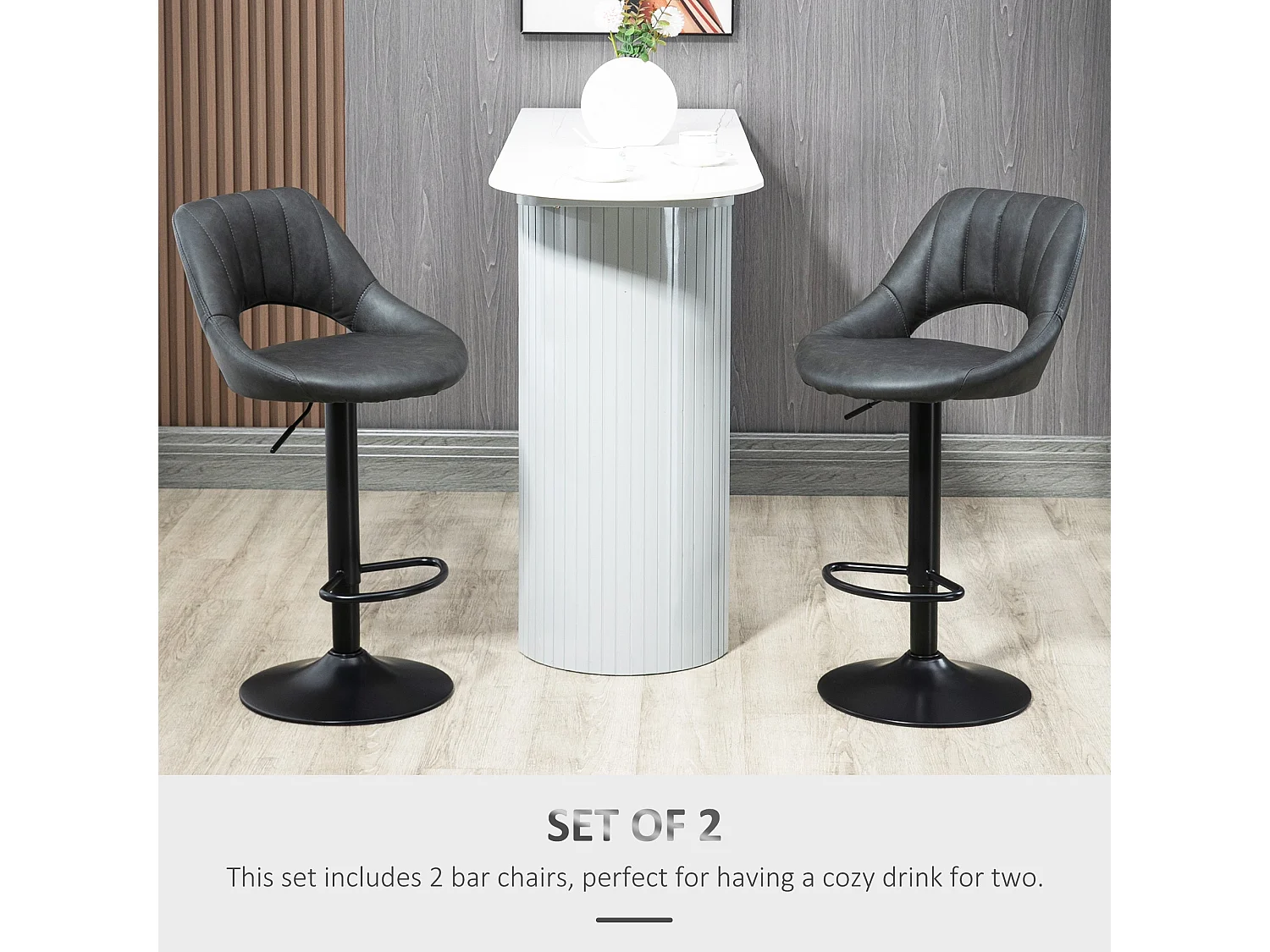 Dova Lure Faux Leather Grey Swivel Bar Stools Set of 2 Adjustable Backrest and Footrest
