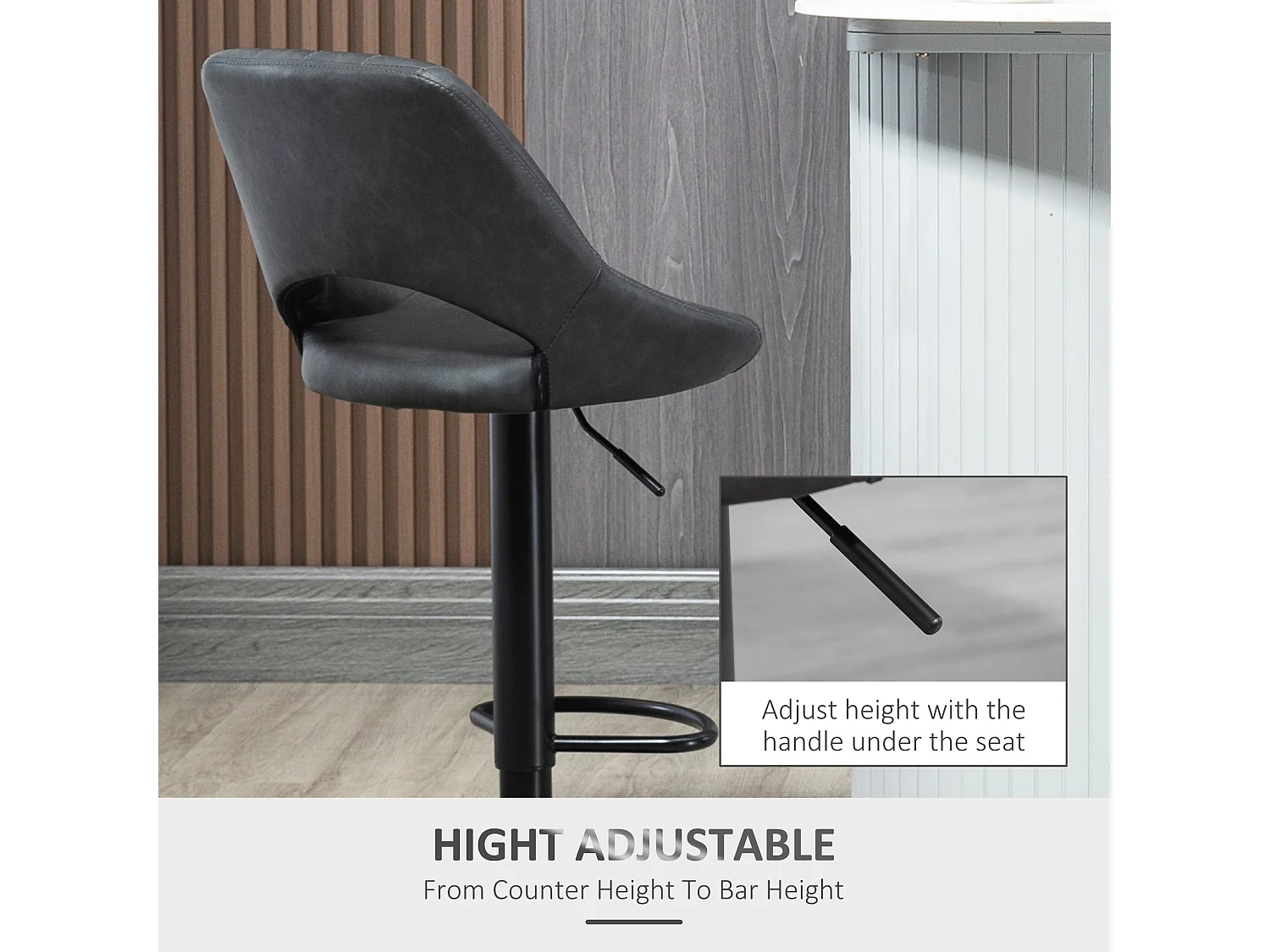 Dova Lure Faux Leather Grey Swivel Bar Stools Set of 2 Adjustable Backrest and Footrest