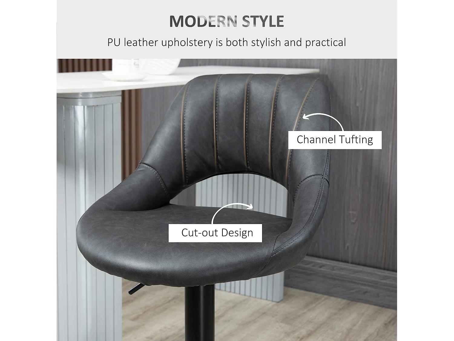 Dova Lure Faux Leather Grey Swivel Bar Stools Set of 2 Adjustable Backrest and Footrest