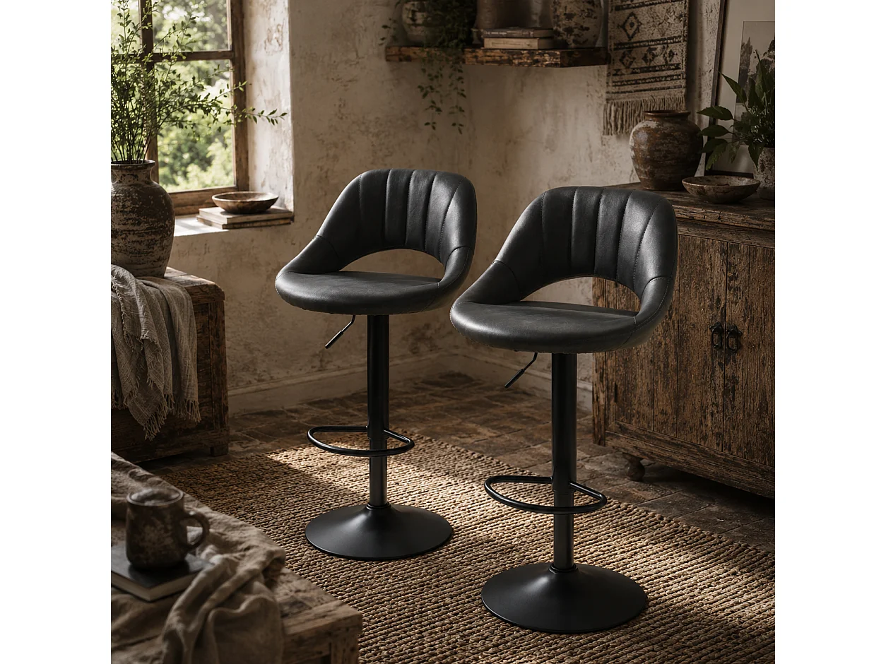 Dova Lure Faux Leather Grey Swivel Bar Stools Set of 2 Adjustable Backrest and Footrest