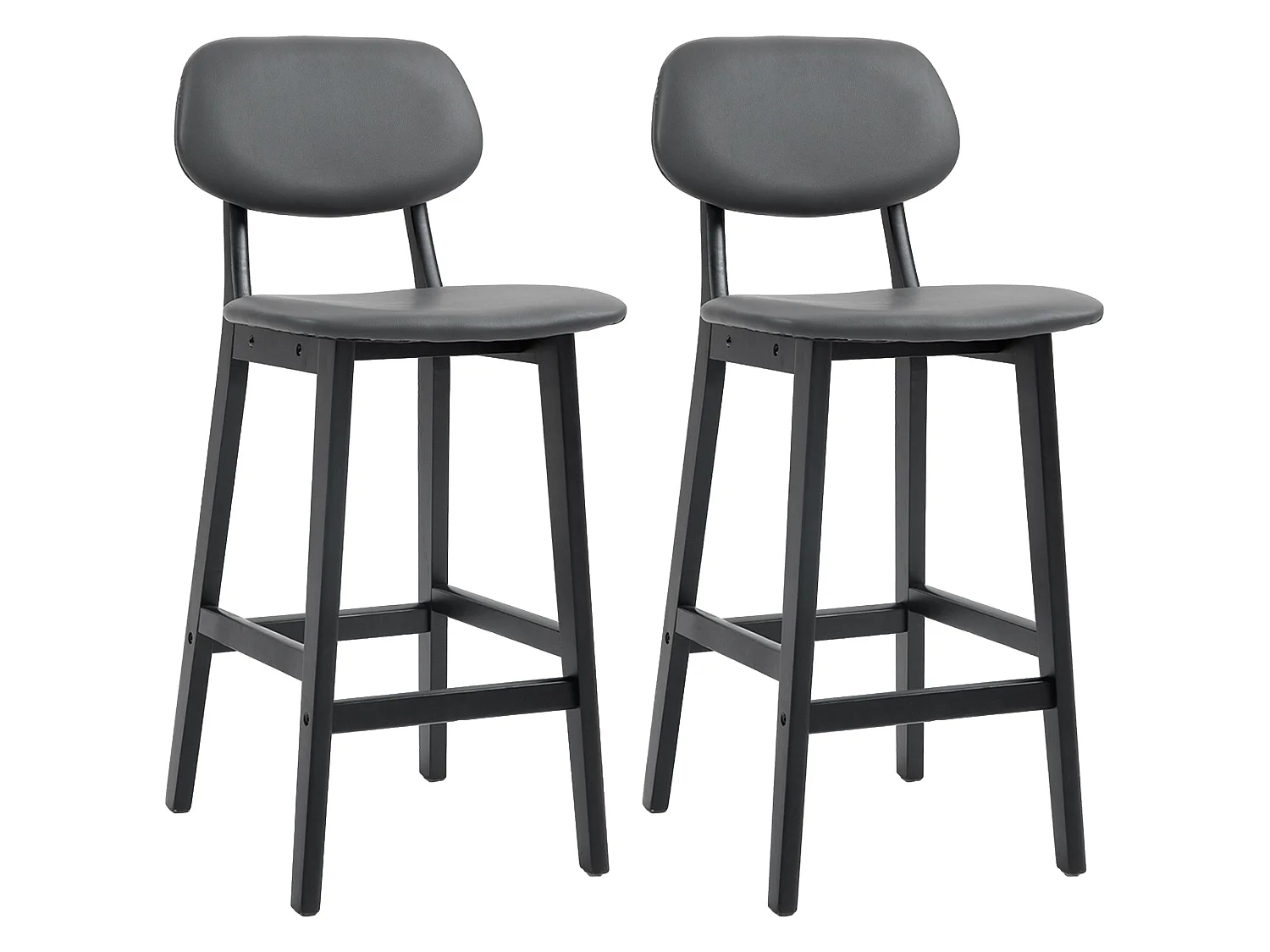 Lavidiel Dark Grey Faux Leather Bar Stools Set of 2 with Back Support and Wood Legs