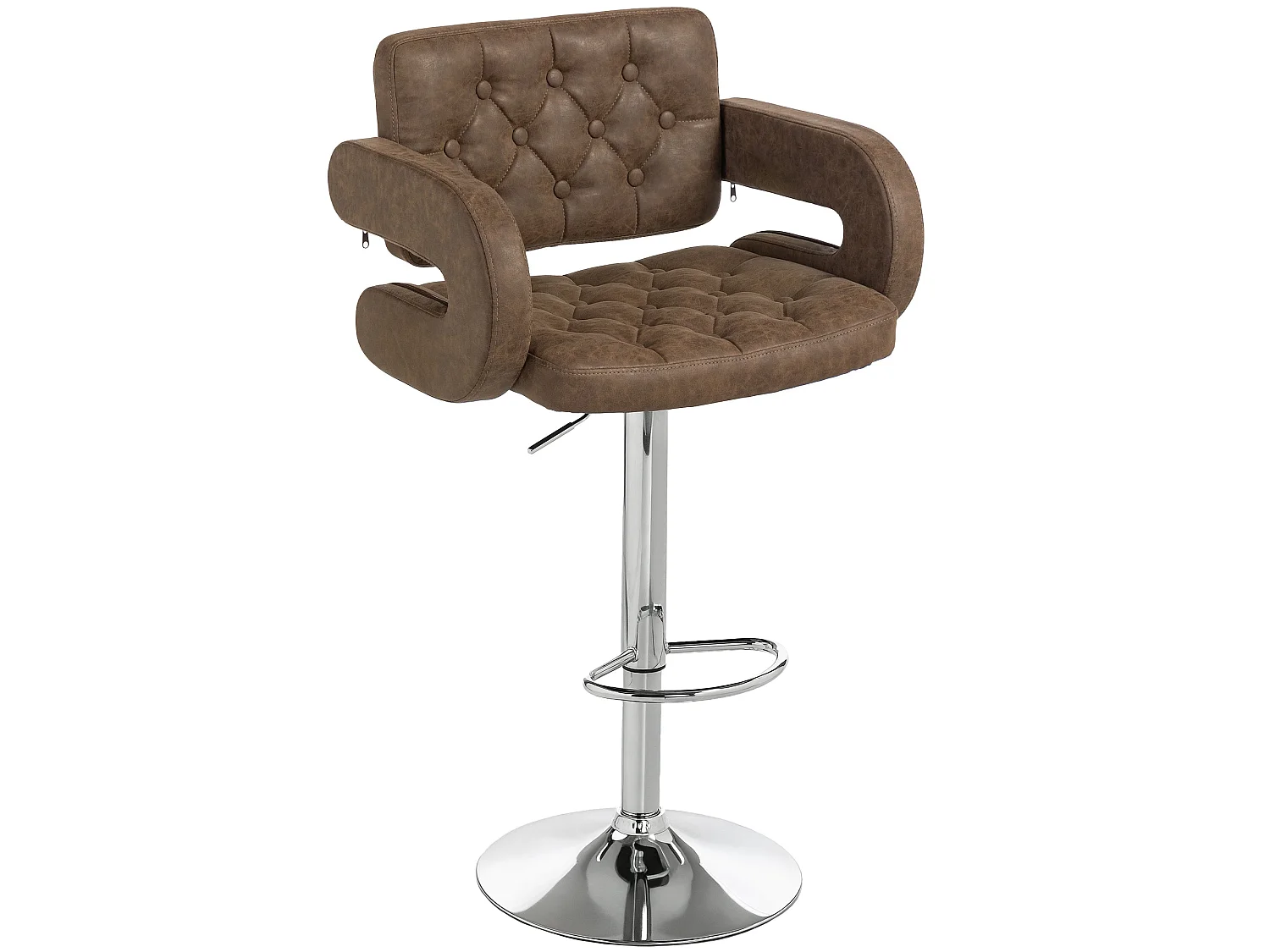 Dovetti Coffee Brown Faux Leather Adjustable Swivel Bar Stool with Armrests