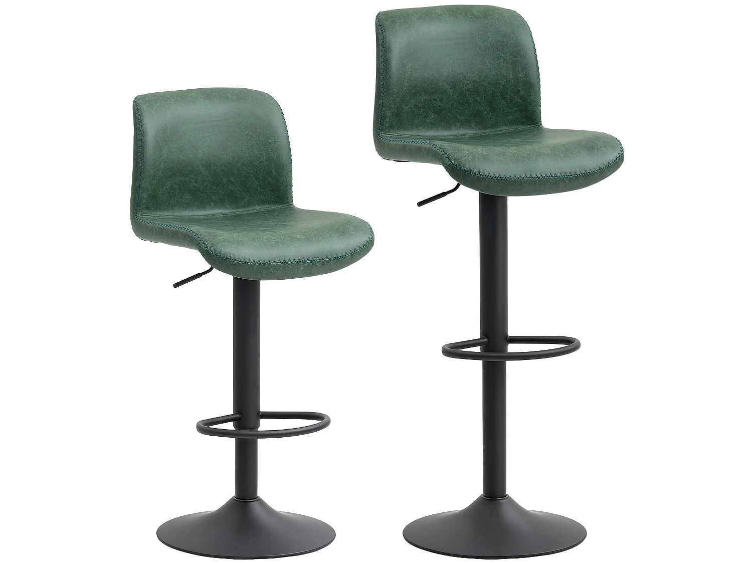 Kekero Set of 2 Green Faux Leather Counter Stools with Backrest and Footrest
