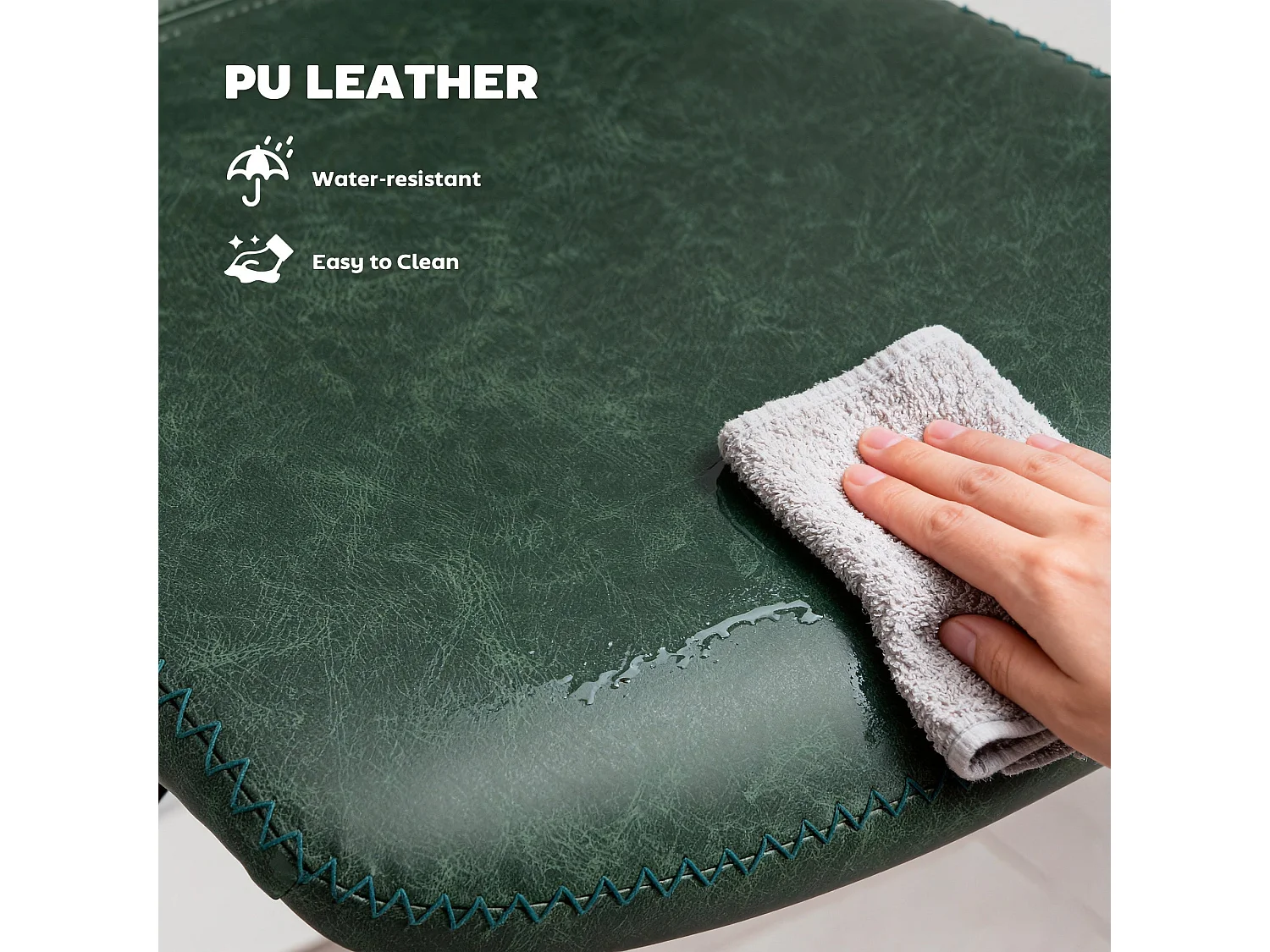 Kekero Set of 2 Green Faux Leather Counter Stools with Backrest and Footrest